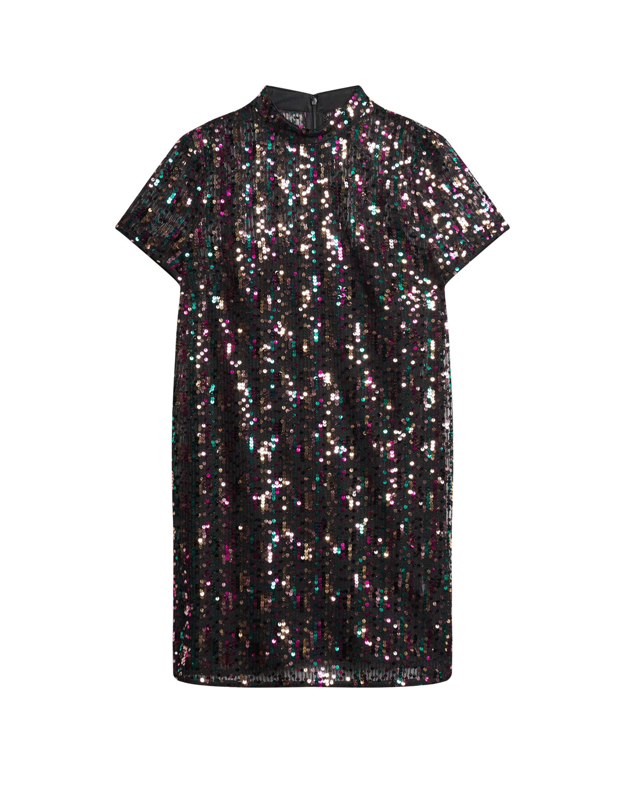 Sequin High Neck Mini T-Shirt Dress 2 of 7