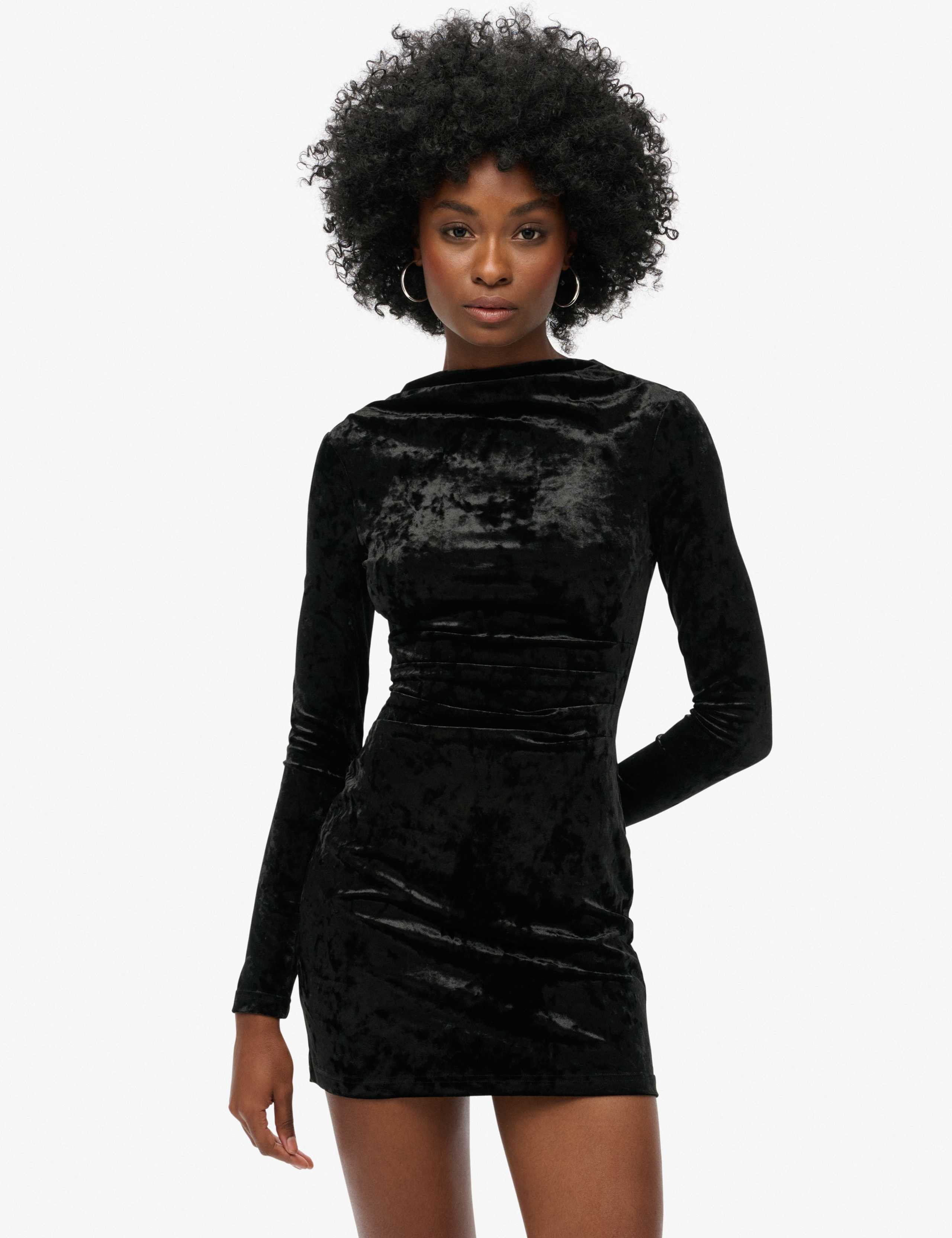 Velvet High Neck Mini Bodycon Dress 1 of 6