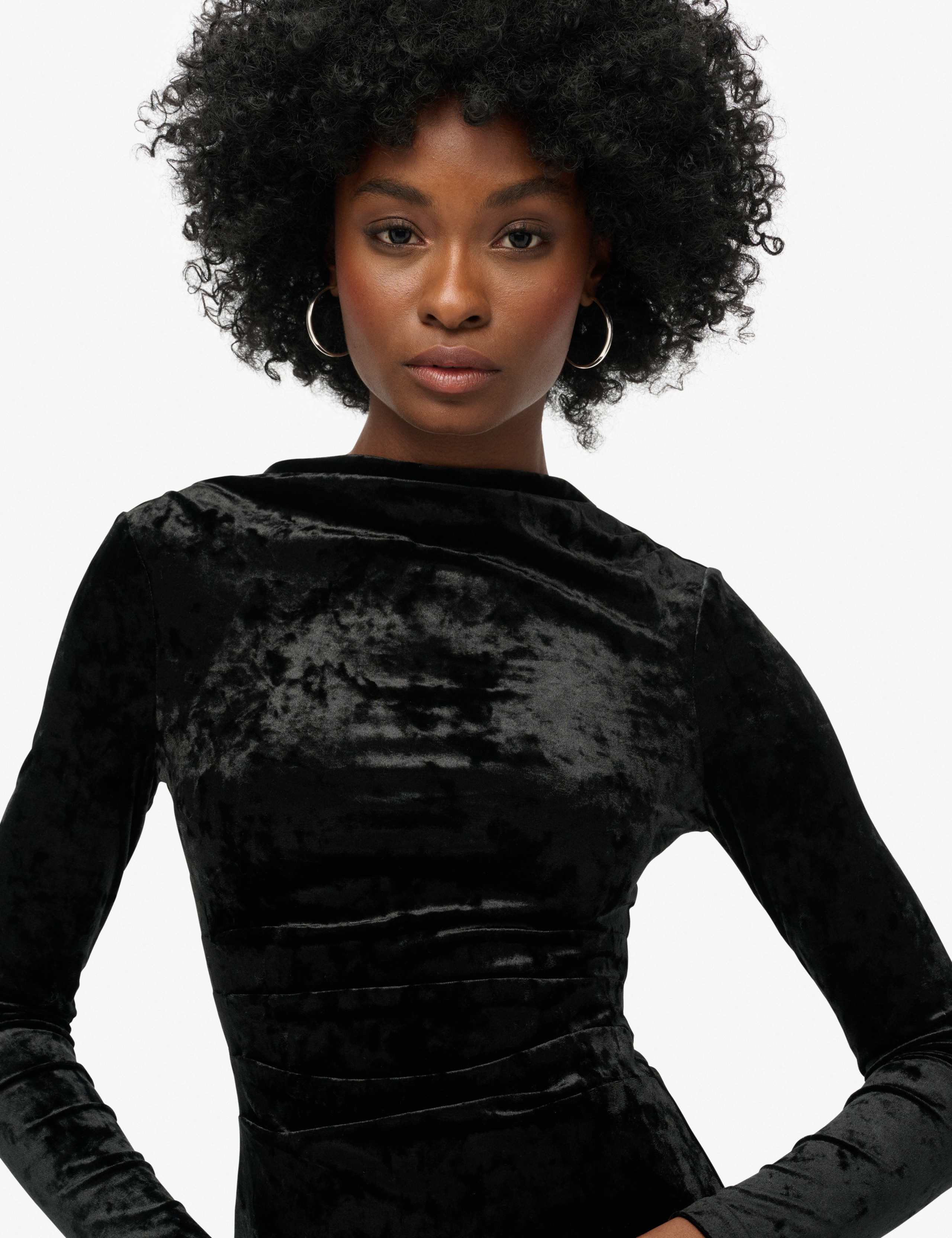 Velvet High Neck Mini Bodycon Dress 3 of 6