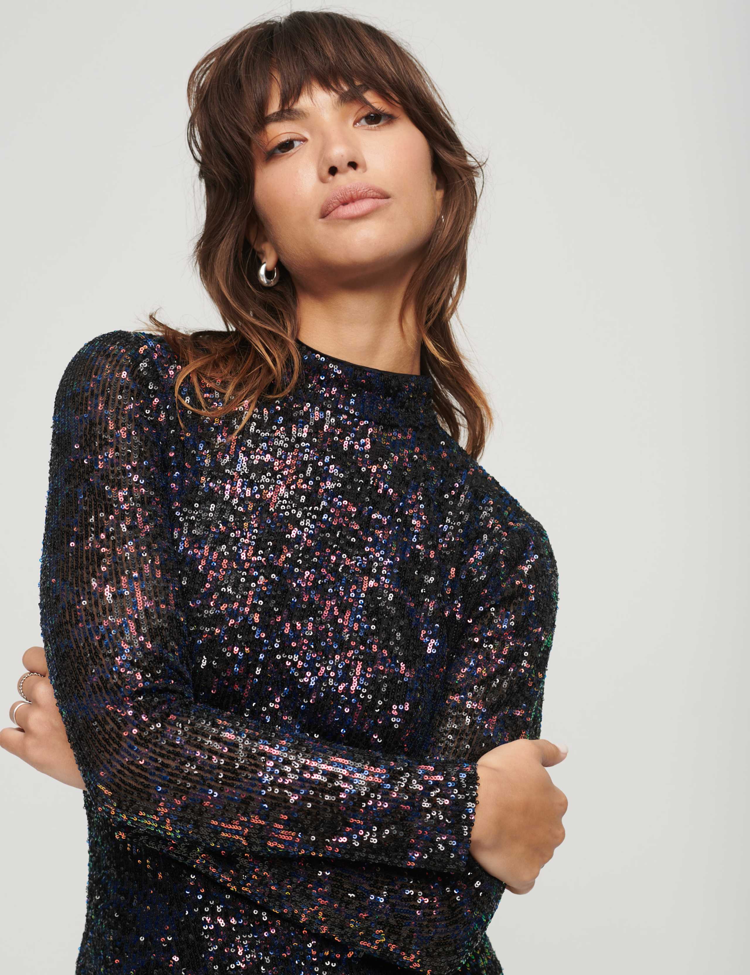 Sequin High Neck Midi Bodycon Dress 3 of 7