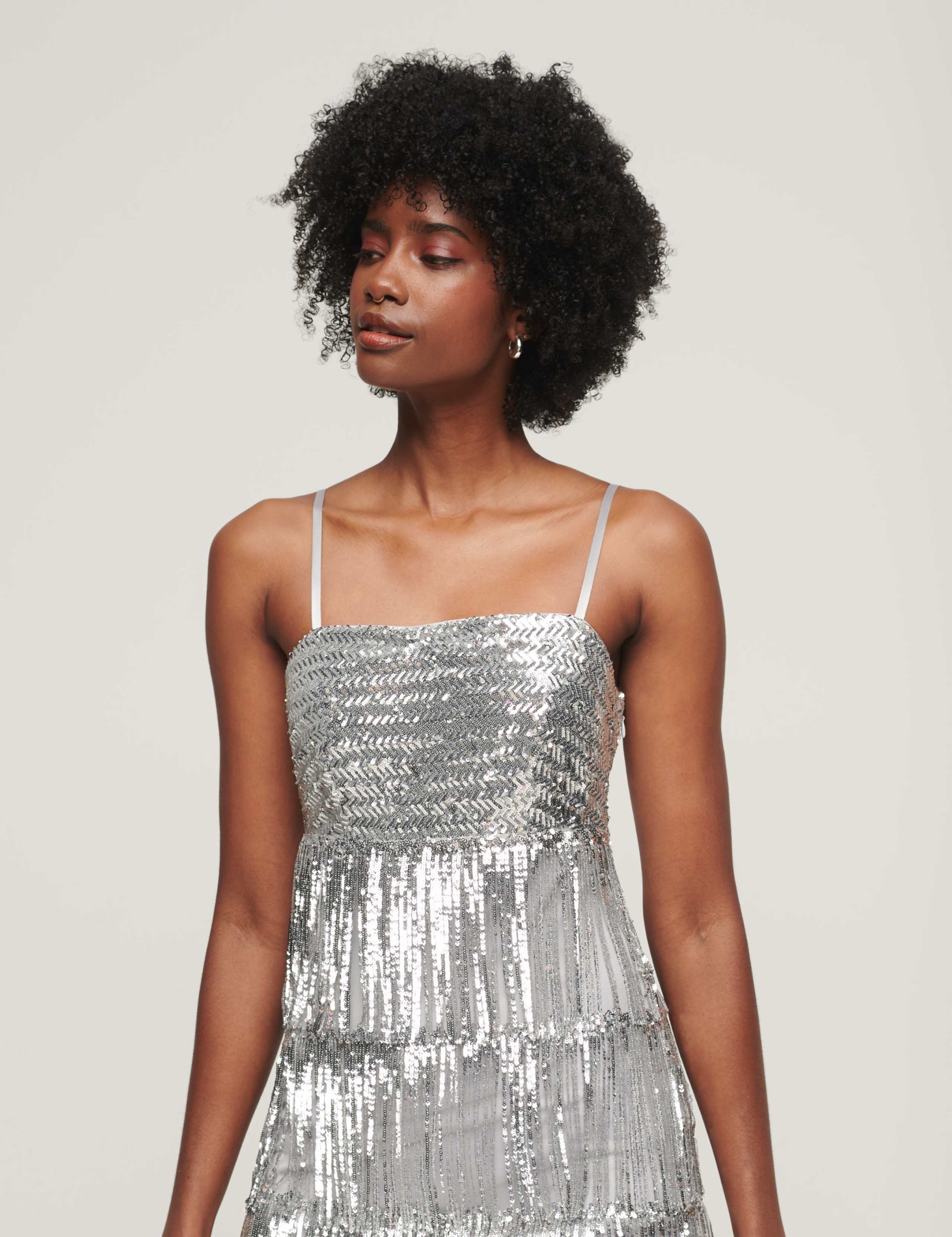 Sequin Square Neck Mini Tiered Dress 4 of 6