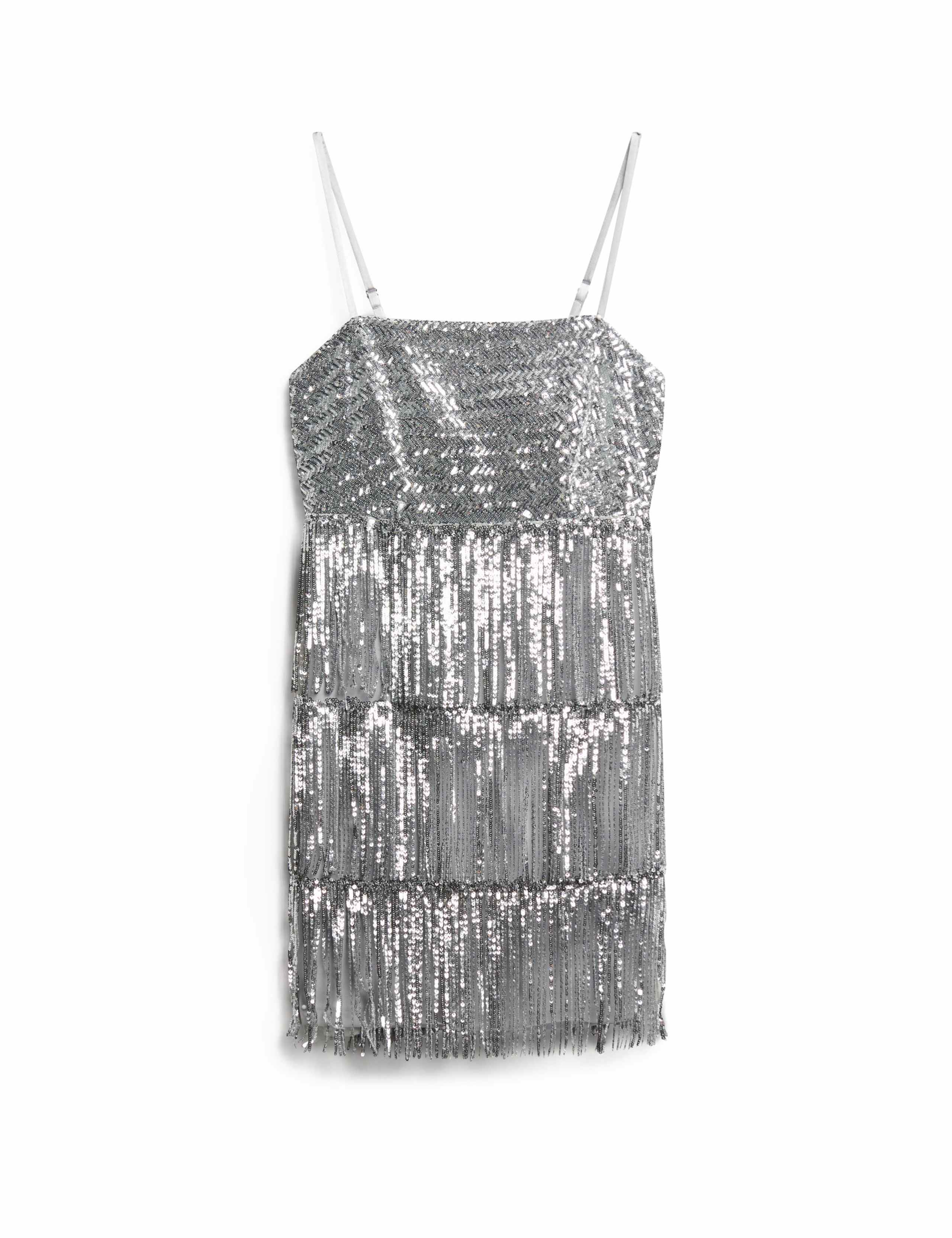 Sequin Square Neck Mini Tiered Dress 2 of 6