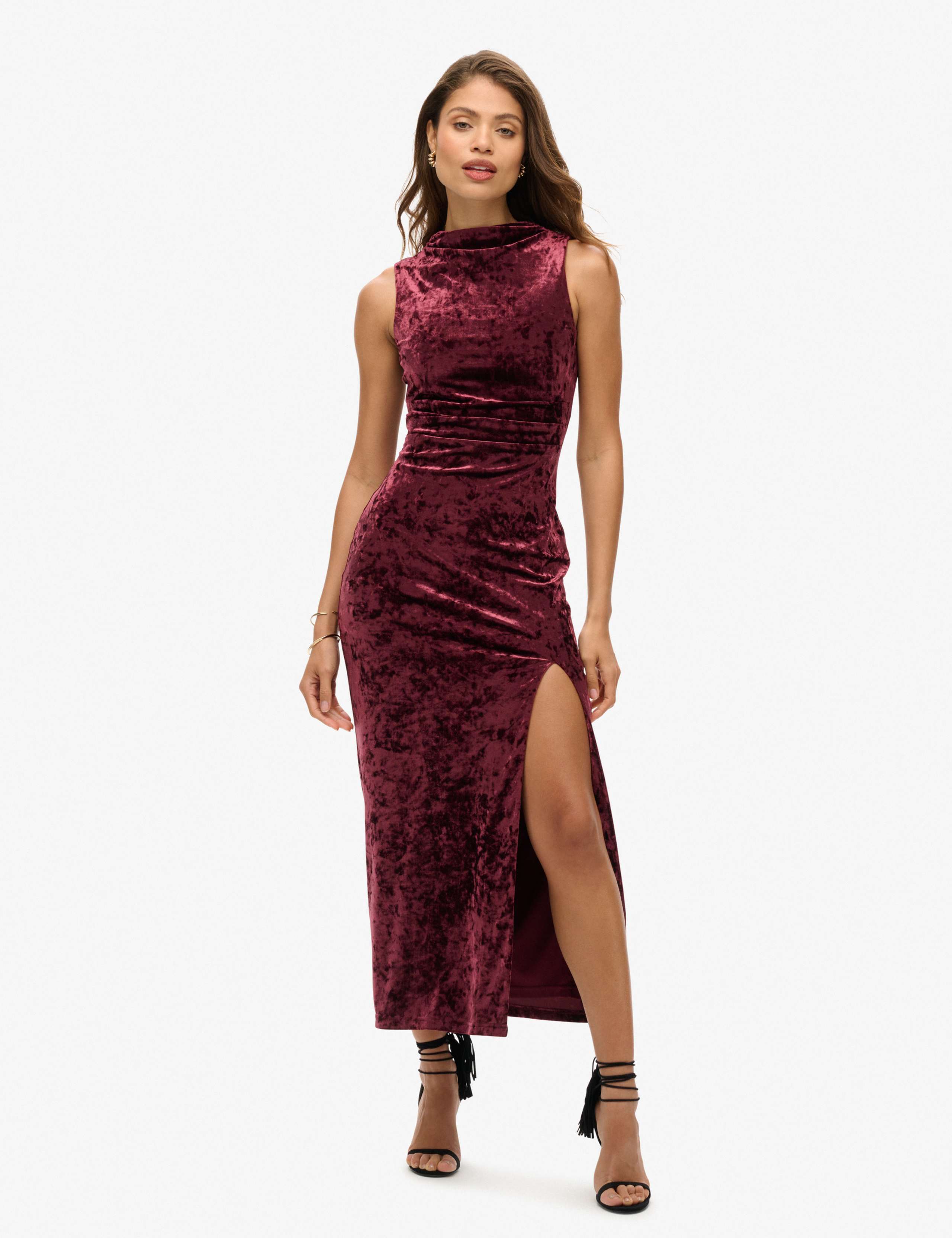 Velvet High Neck Maxi Bodycon Dress 1 of 6