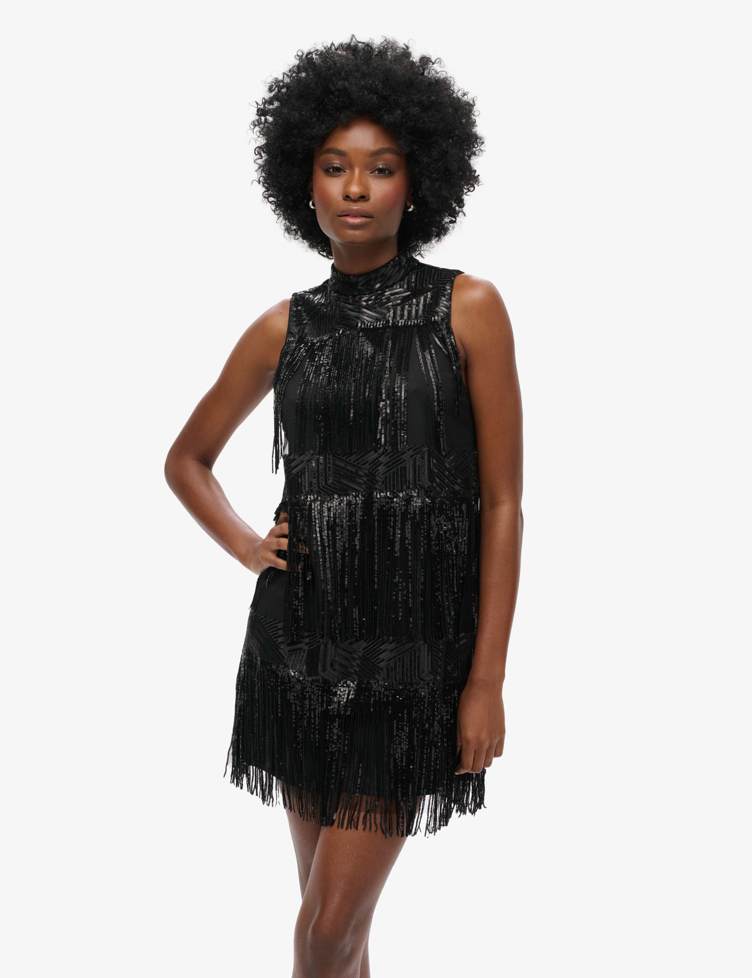 Sequin High Neck Mini Tiered Dress 1 of 8