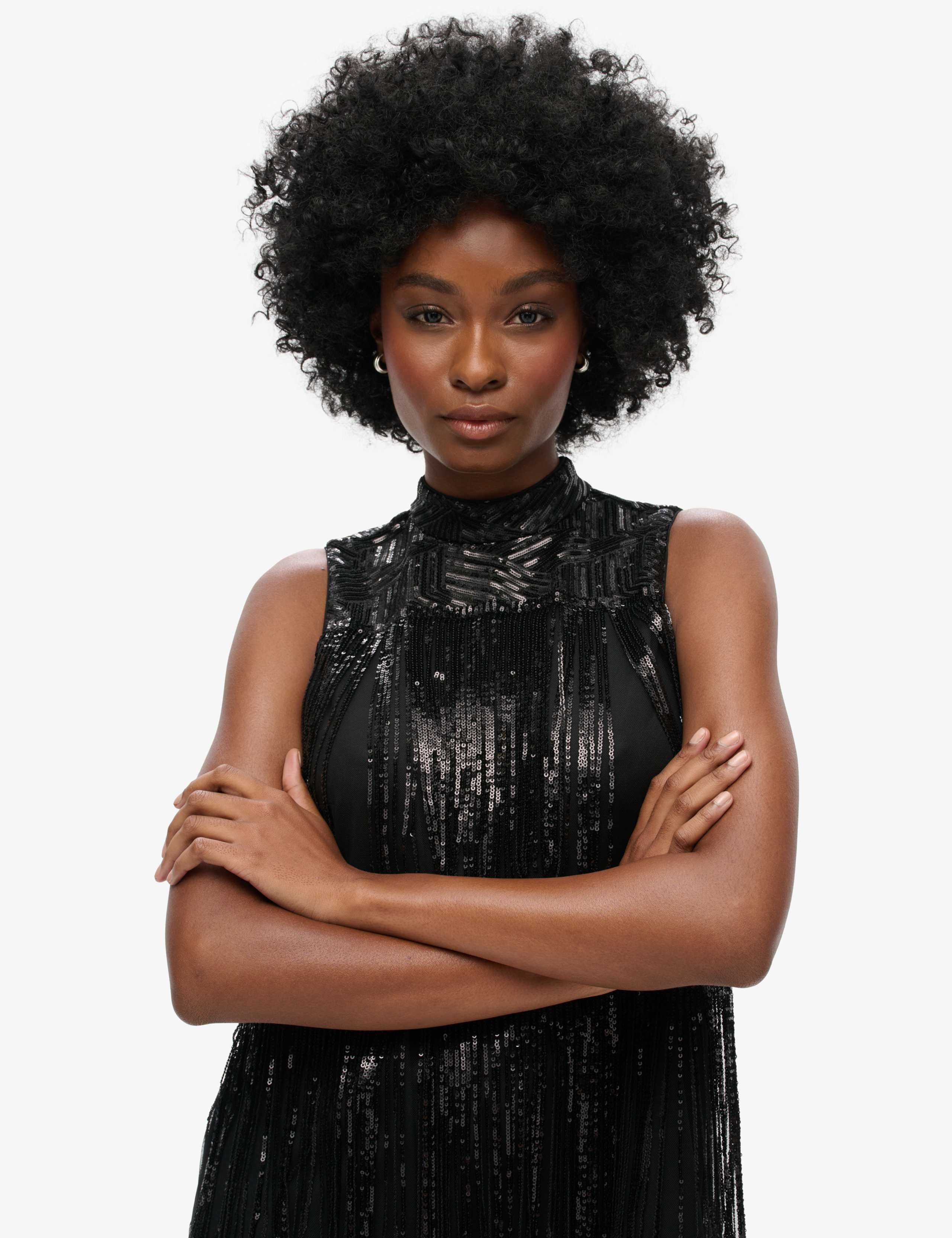 Sequin High Neck Mini Tiered Dress 4 of 8