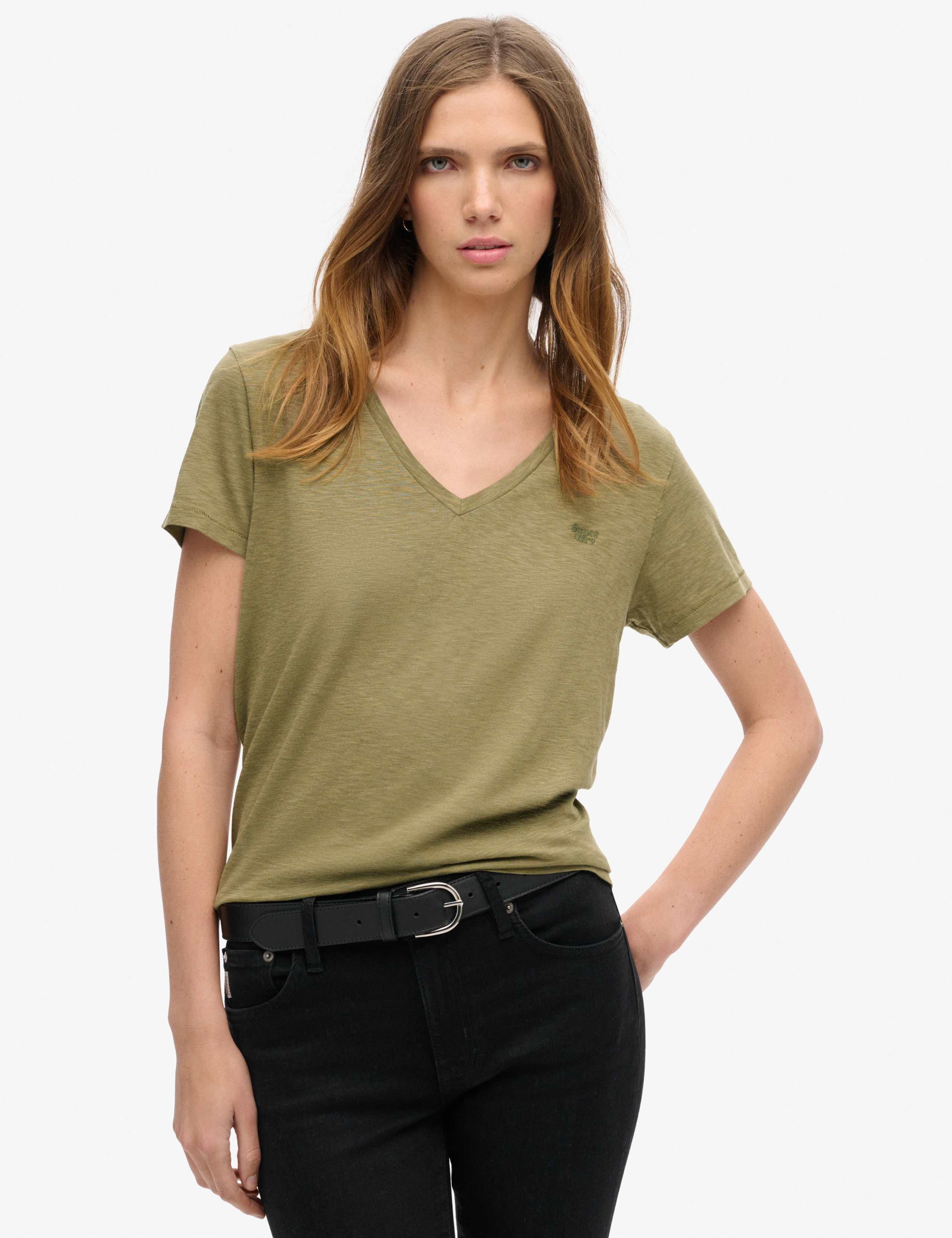 Cotton Rich Embroidered V-Neck T-Shirt 1 of 6