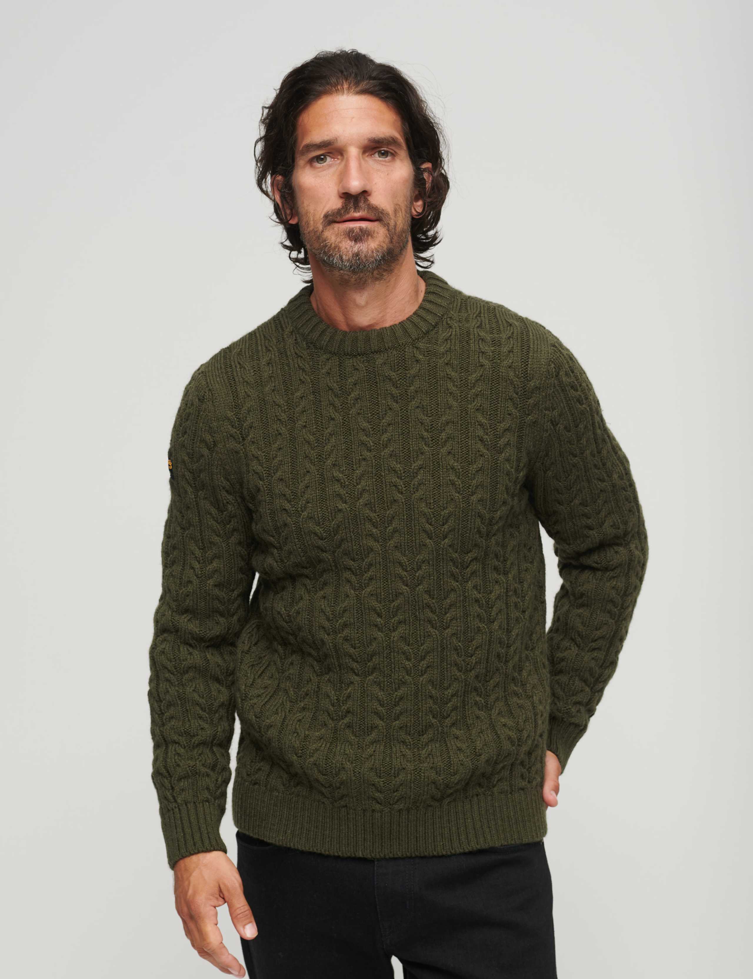 Wool Blend Cable Crew Neck Jumper 1 of 3