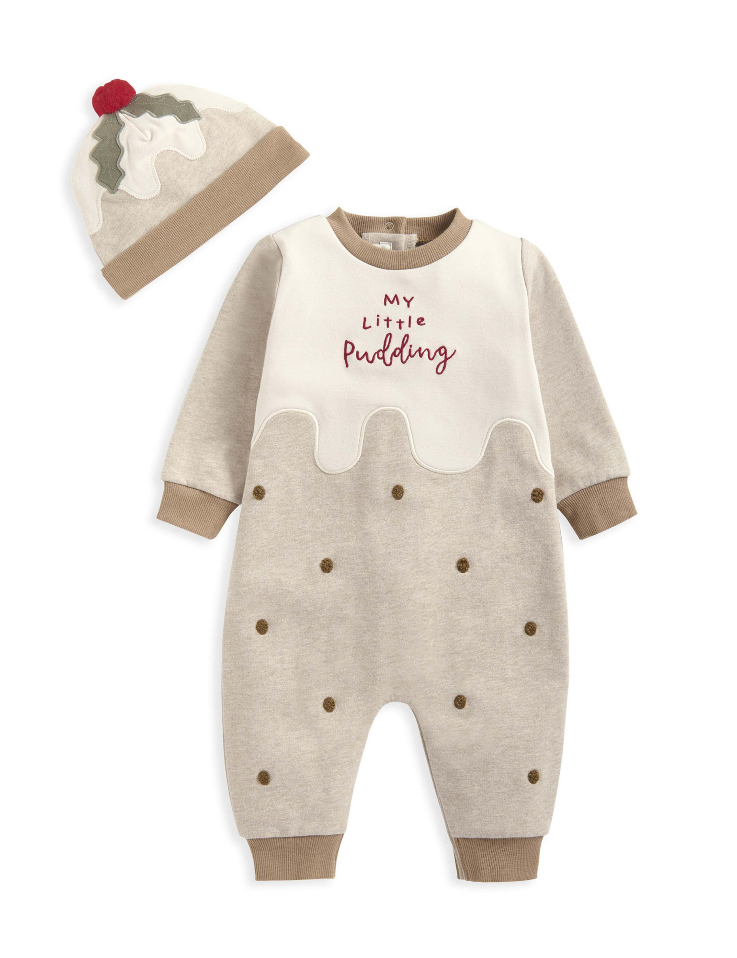 Little Pudding Christmas Romper & Hat (7lbs-12 Mths) 2 of 4