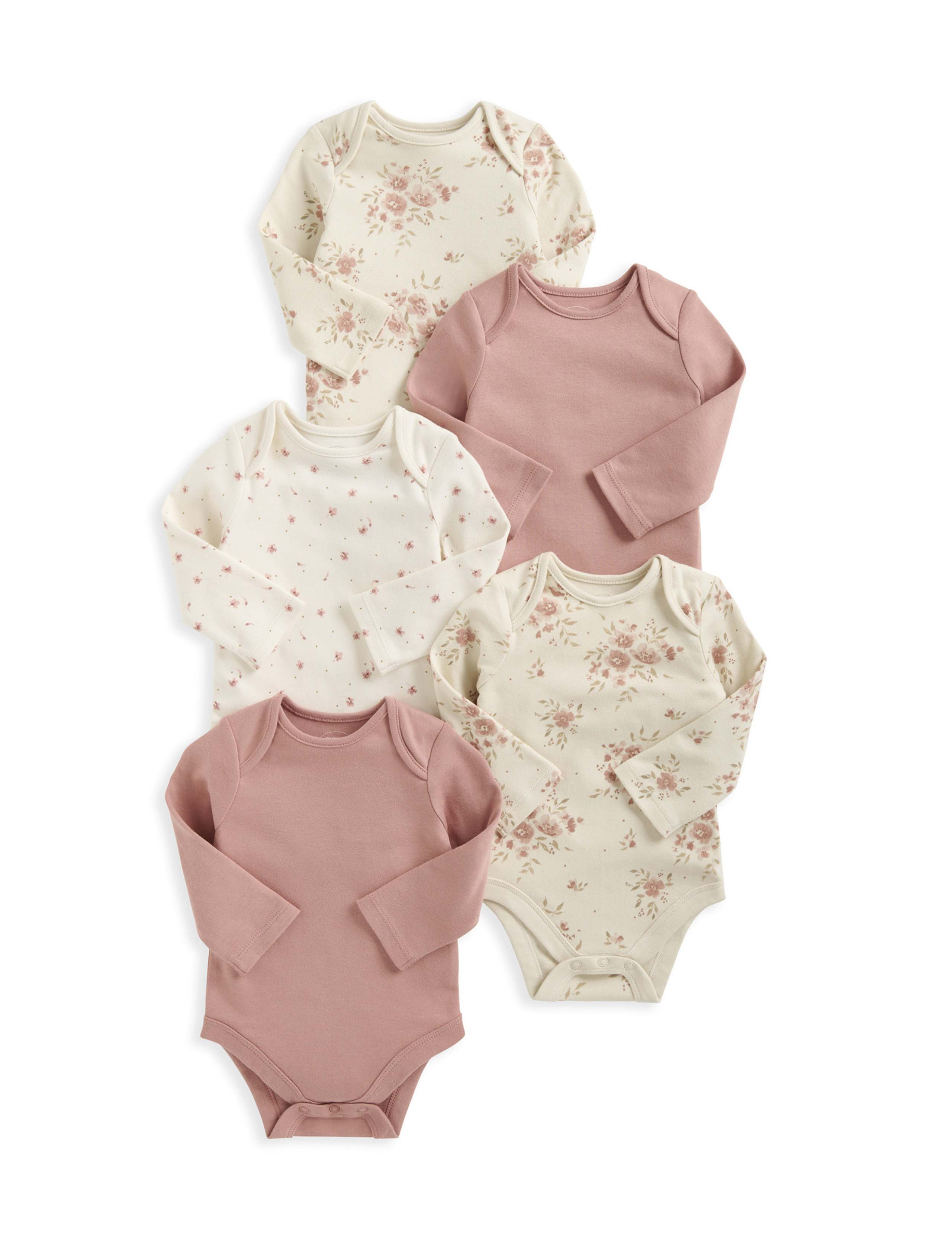 5pk Pure Cotton Floral & Plain Bodysuits (0-24 Mths) 2 of 2
