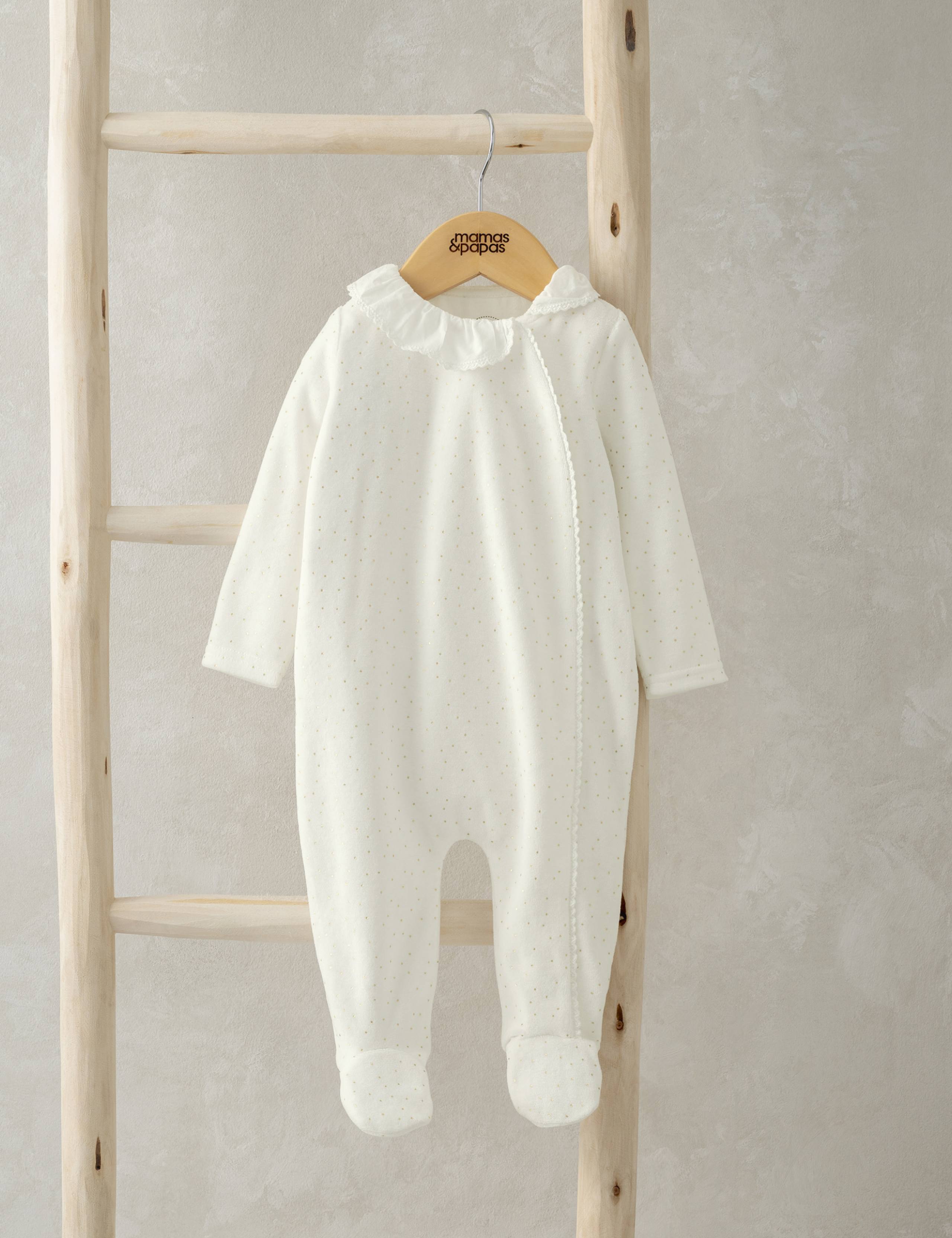 Cotton Rich Velour Spot Sleepsuit (0-12 Mths) 1 of 4