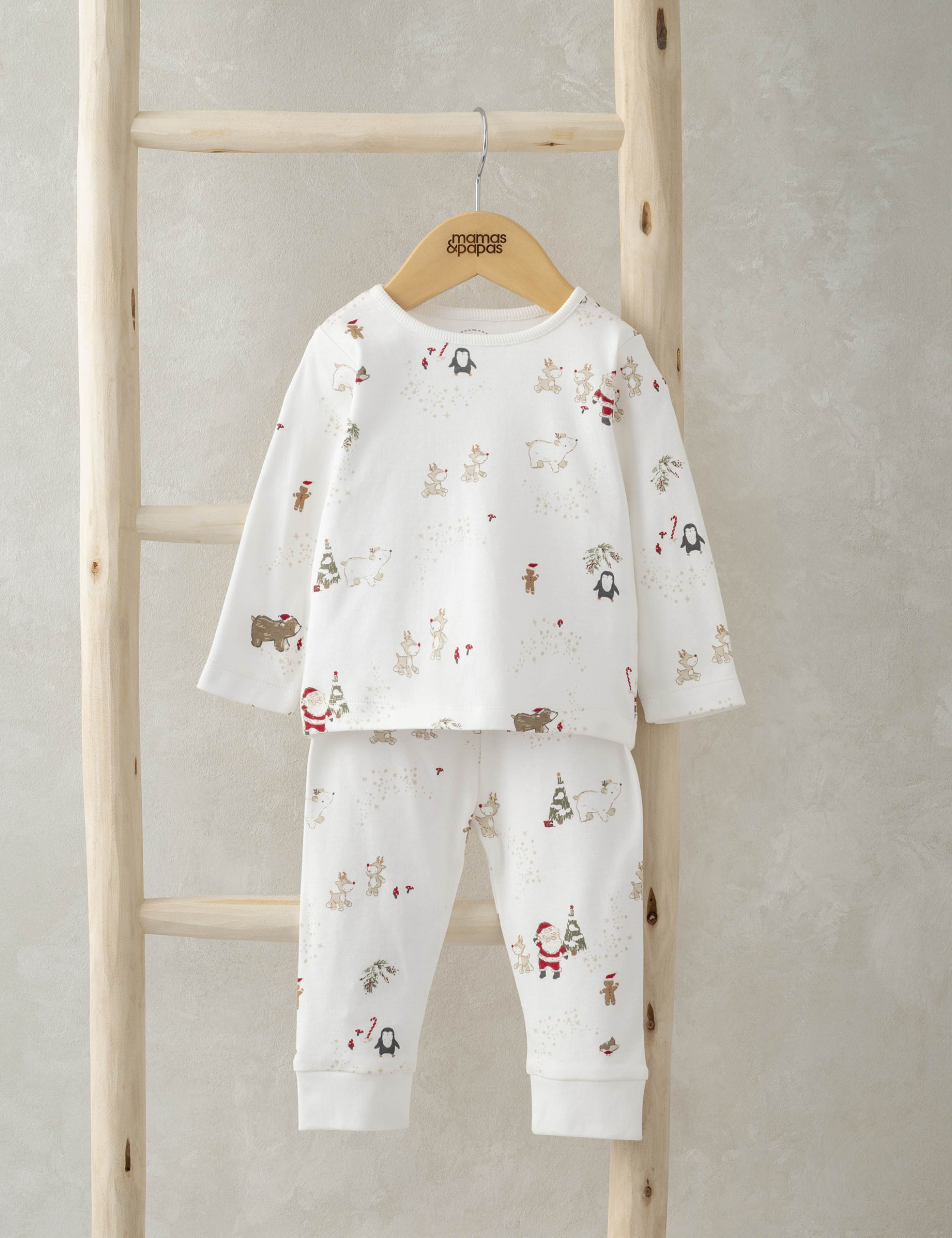 Pure Cotton Christmas Print Pyjamas (3 Mths-3 Yrs) 1 of 6