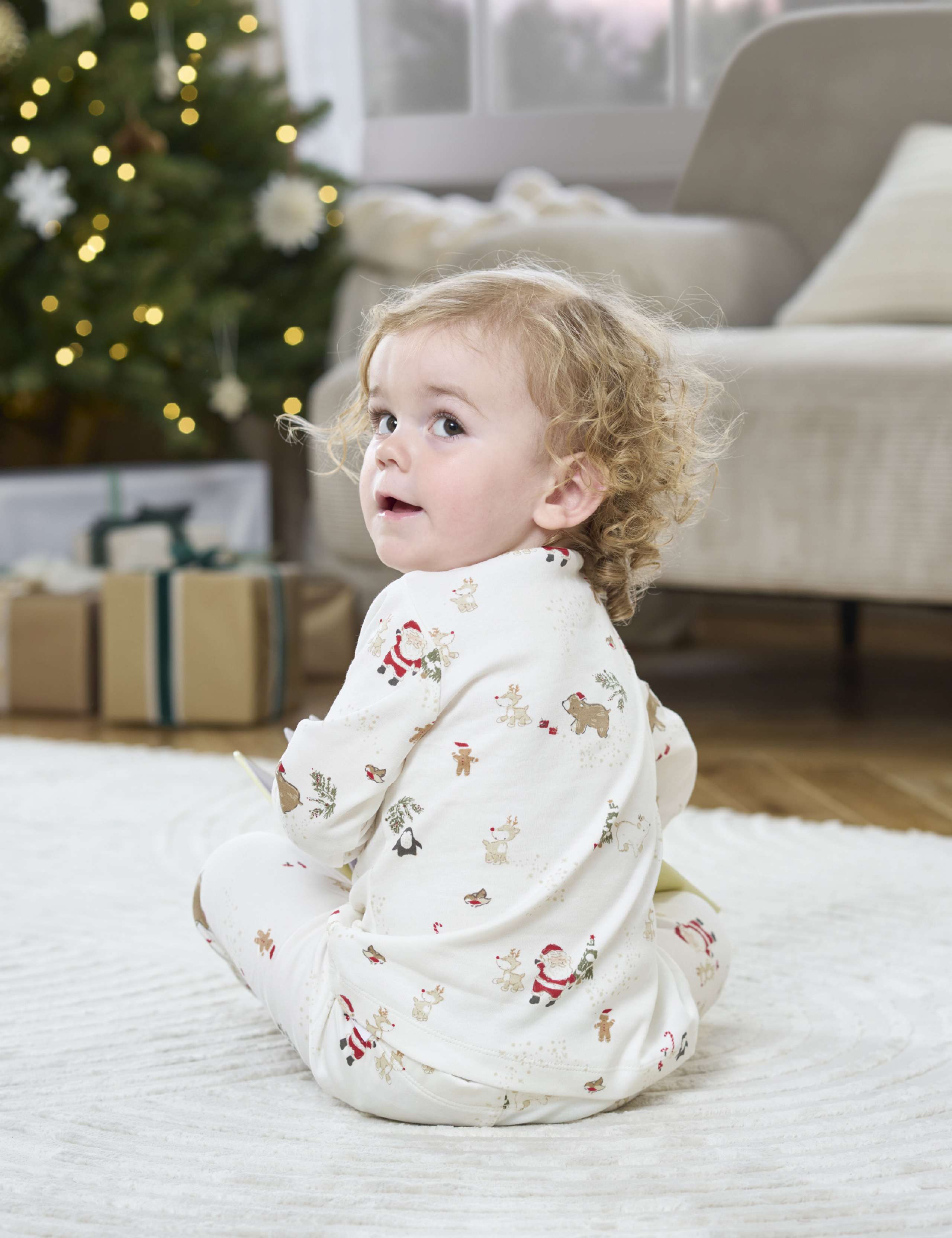 Pure Cotton Christmas Print Pyjamas (3 Mths-3 Yrs) 6 of 6