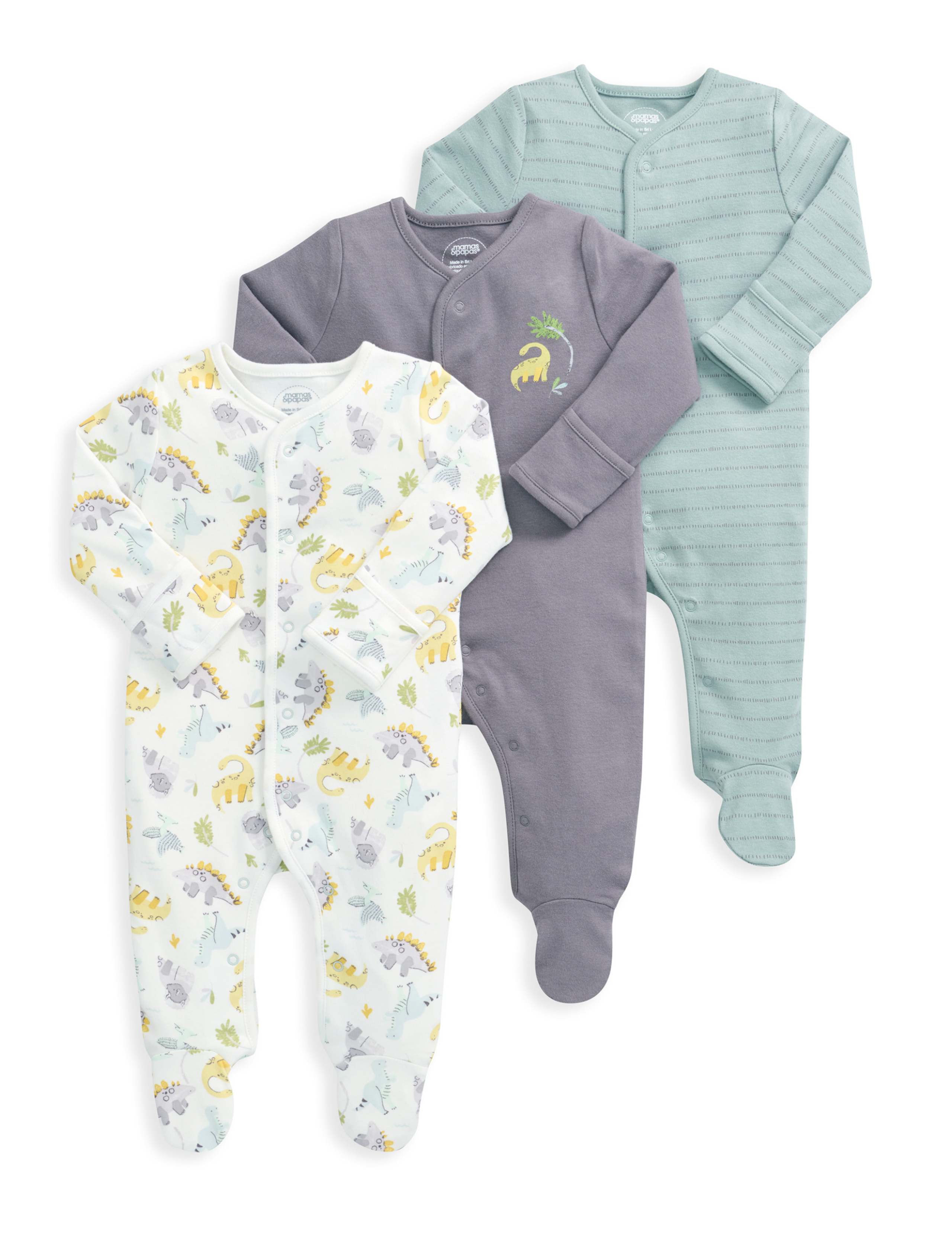 3pk Pure Cotton Dinosaur Sleepsuits (7lbs-2 Yrs) 2 of 2