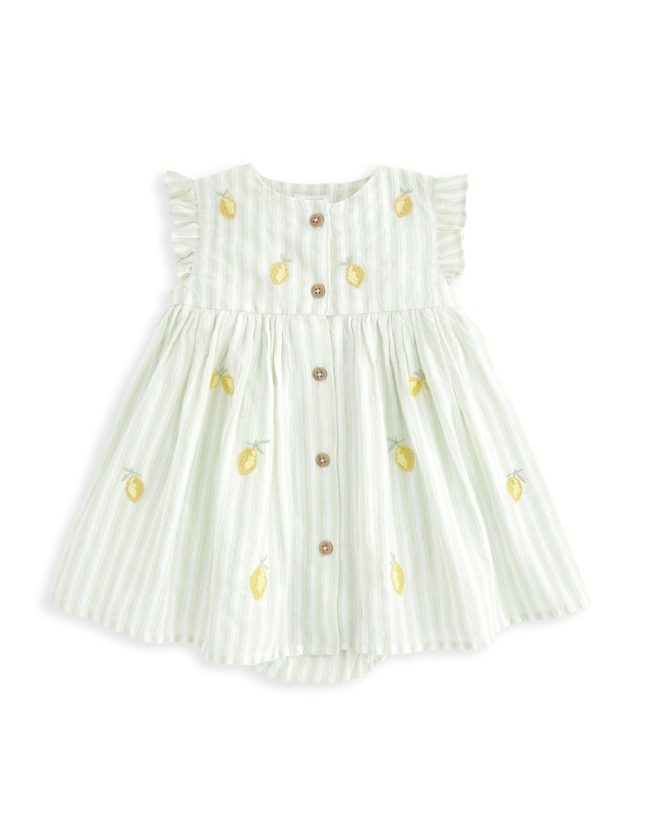 Cotton Rich Lemon Striped Romper Dress (0-18 Mths) 2 of 2