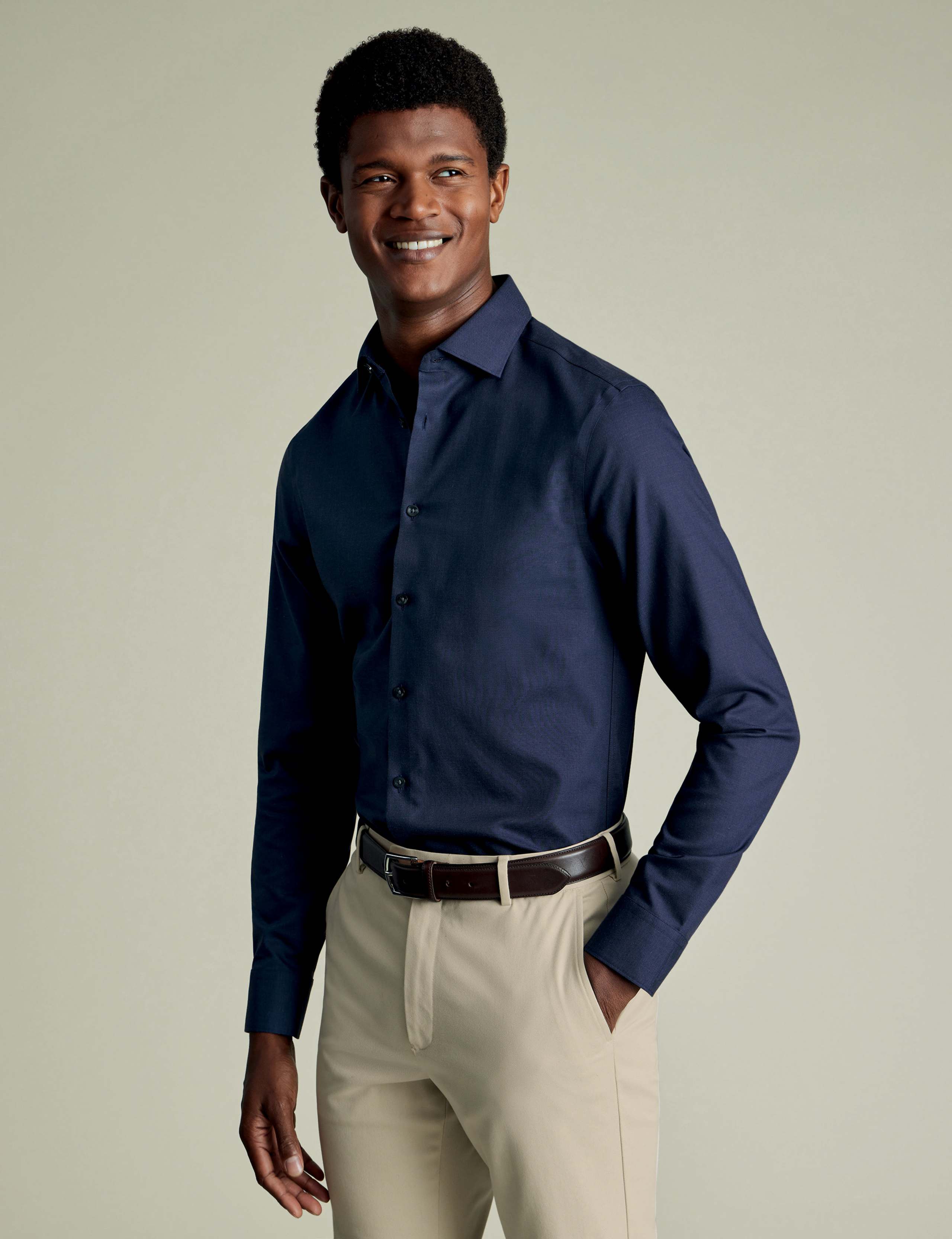 Slim Fit Non Iron Cotton Linen Blend Shirt 1 of 5