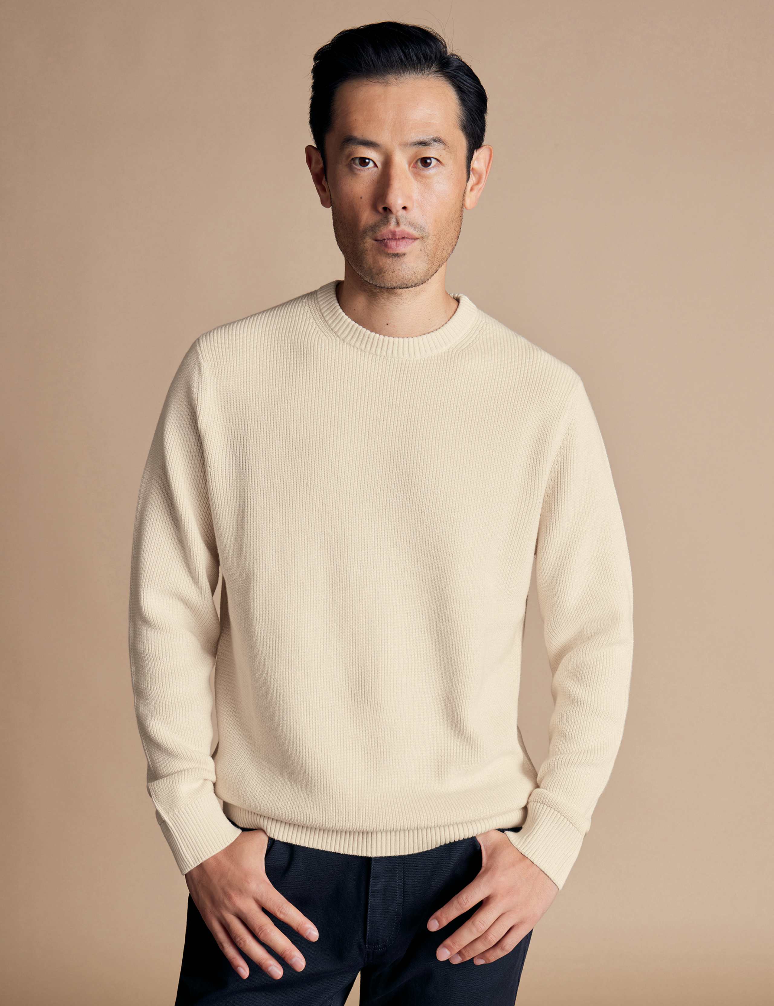 Pure Cotton Ribbed Crew Neck Jumper 1 of 5