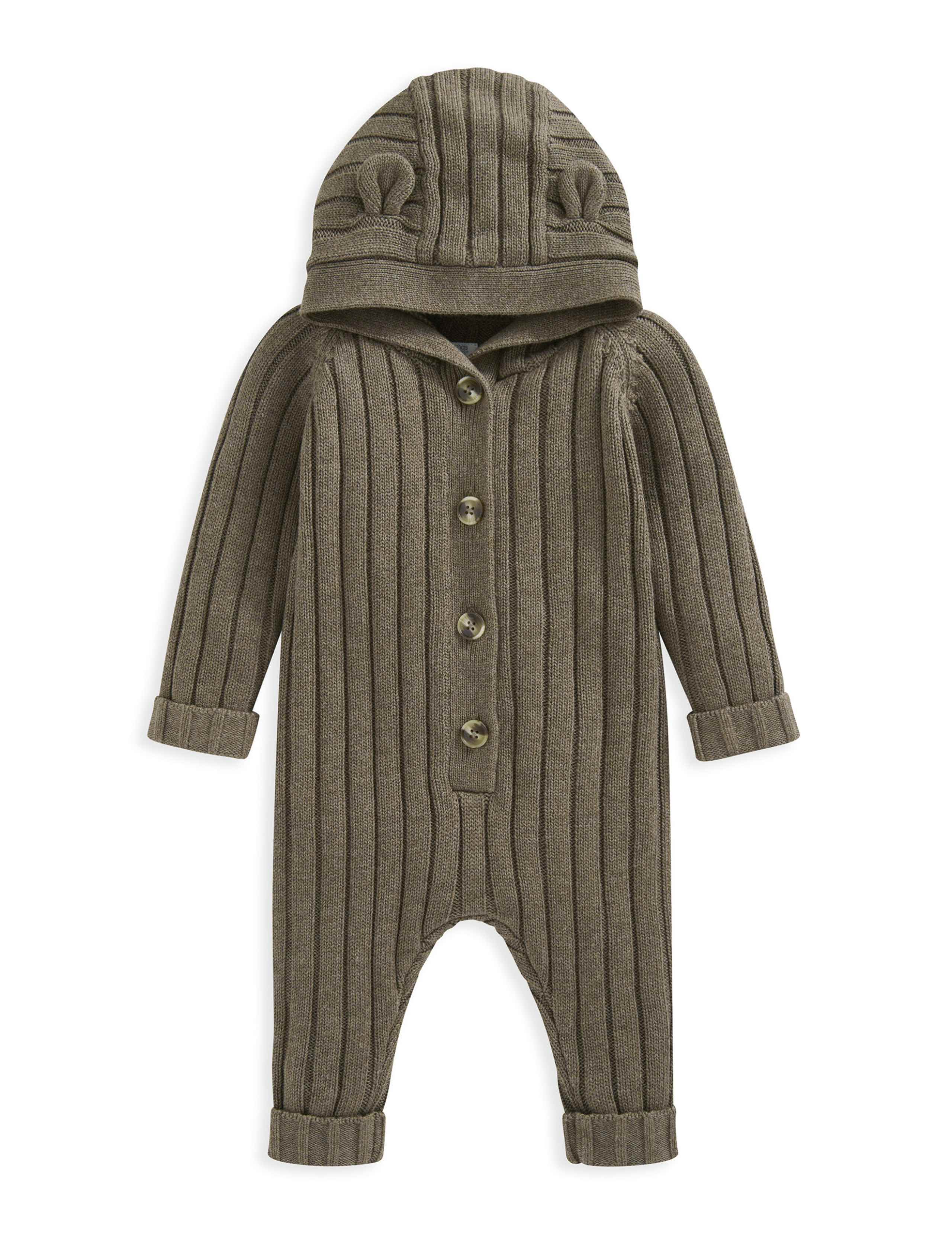 Pure Cotton Knitted Hooded Romper (7lbs-12 Mths) 4 of 5