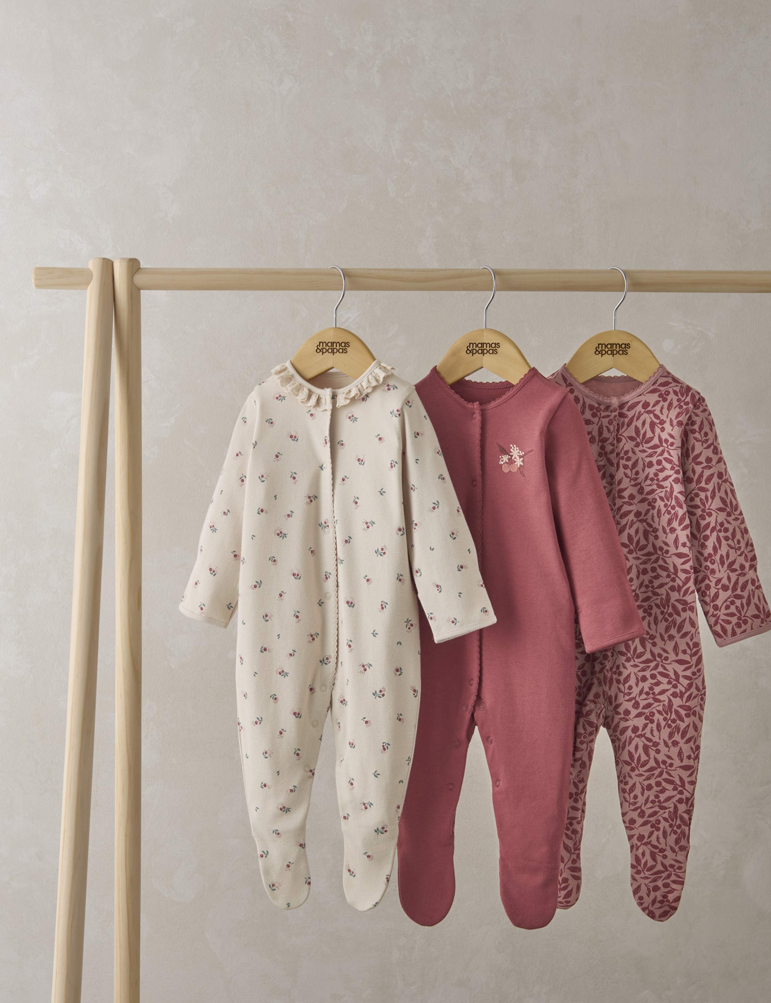 3 Pack Pure Cotton Cherry Sleepsuits (0-24 Mths) 1 of 2