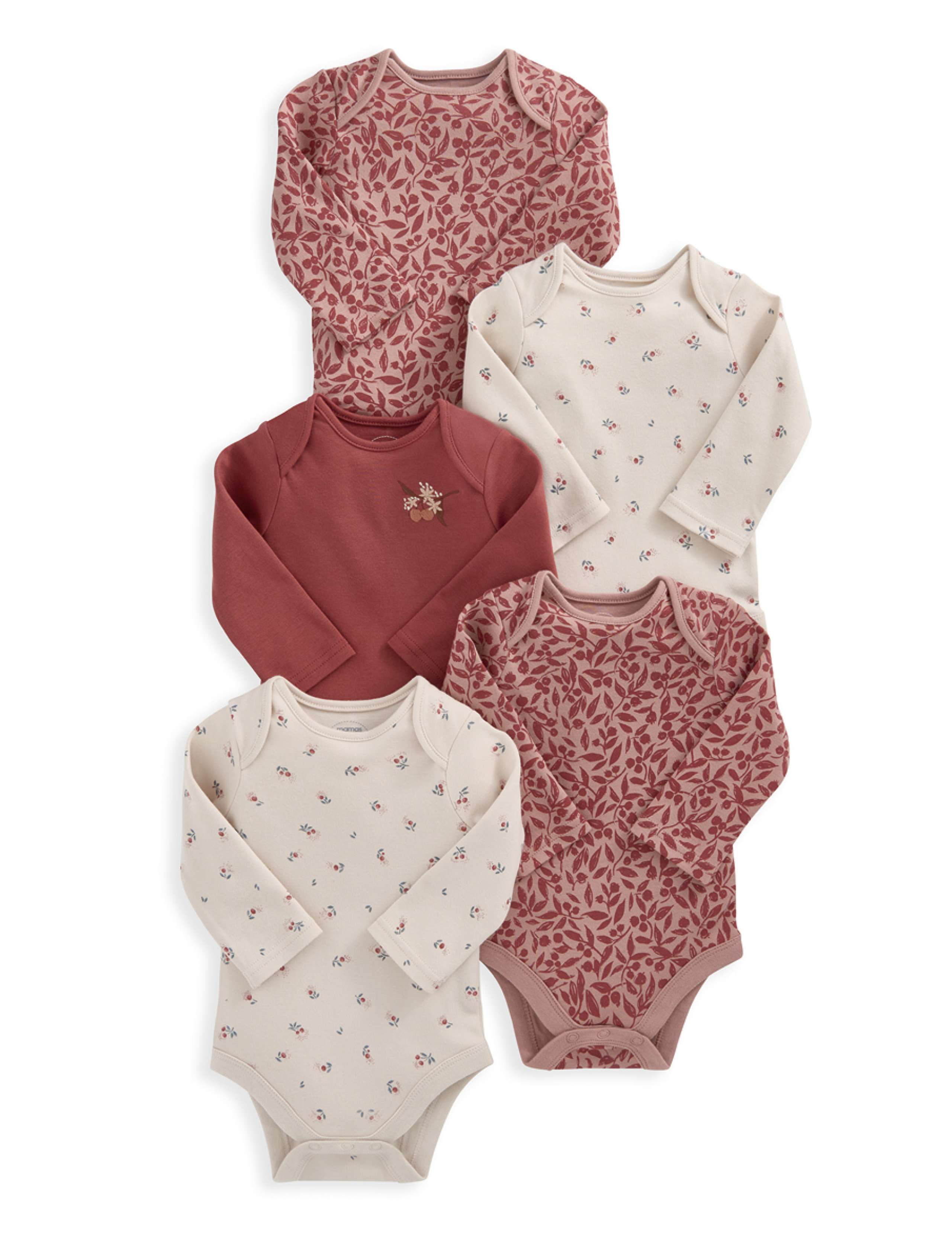 5pk Pure Cotton Cherry Bodysuits (0-24 Mths) 1 of 1