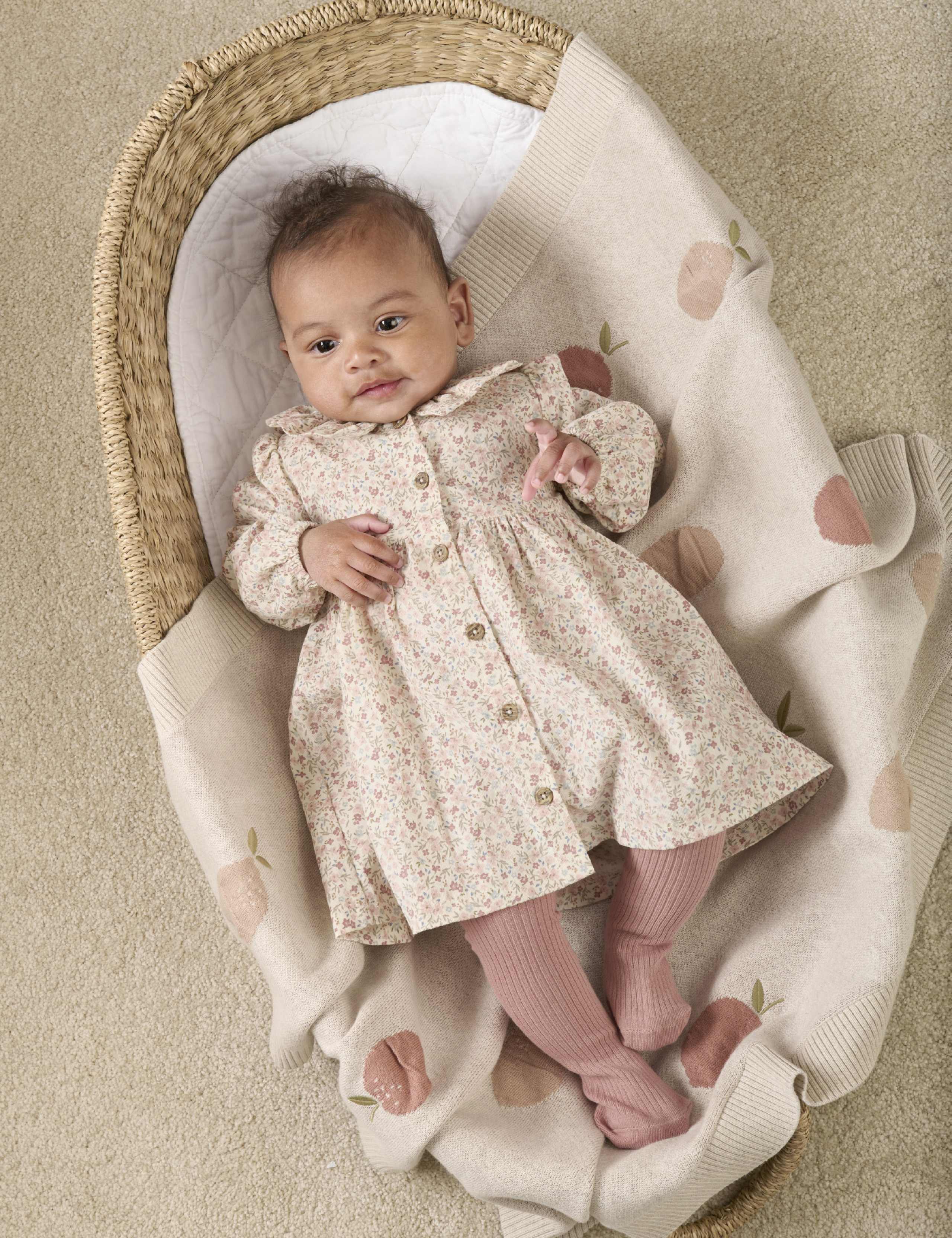 Pure Cotton Floral Cord Dress with Tights (0-12 Mths) 4 of 5