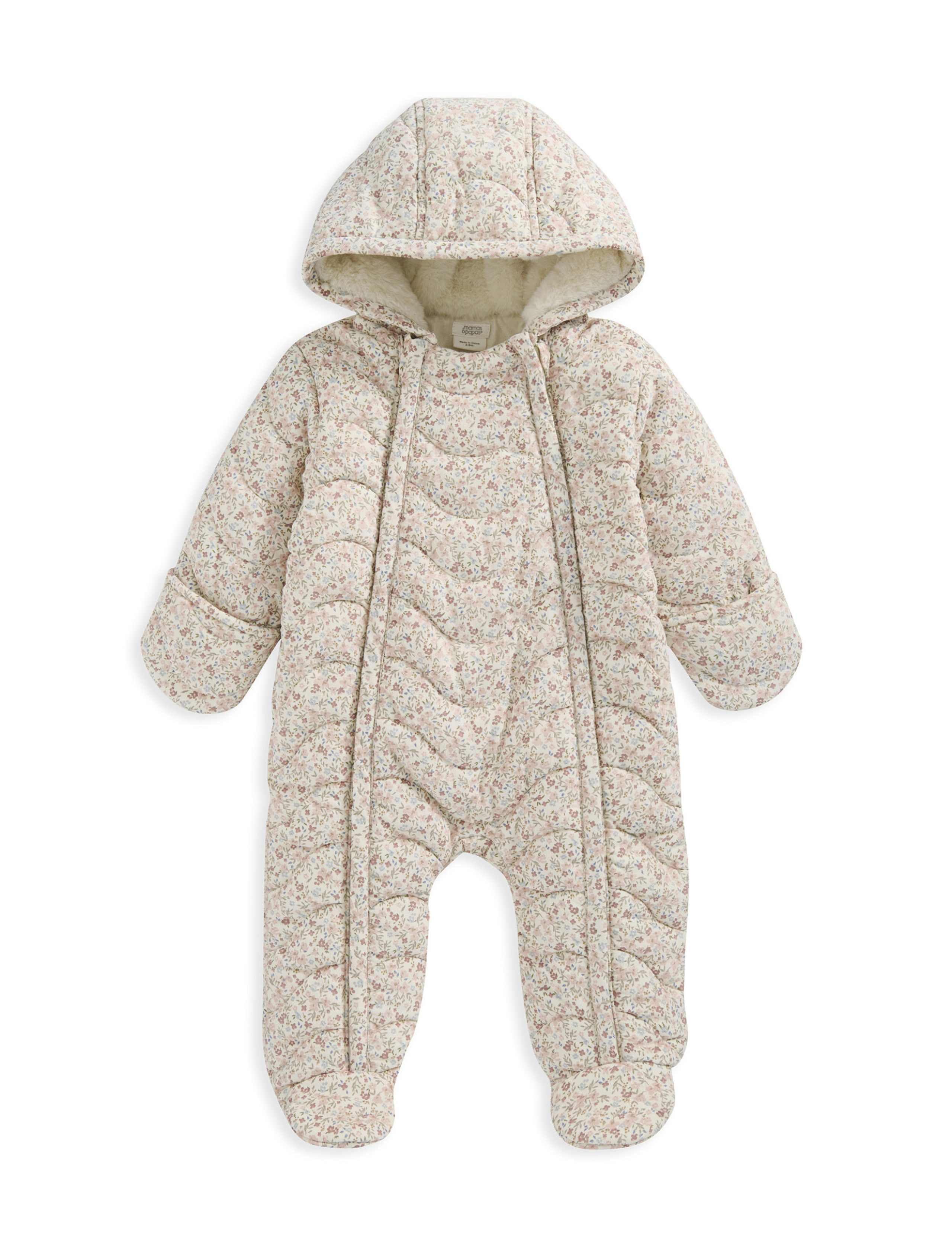 Pure Cotton Floral Hooded Padded Pramsuit (7lbs-12 Mths) 2 of 2