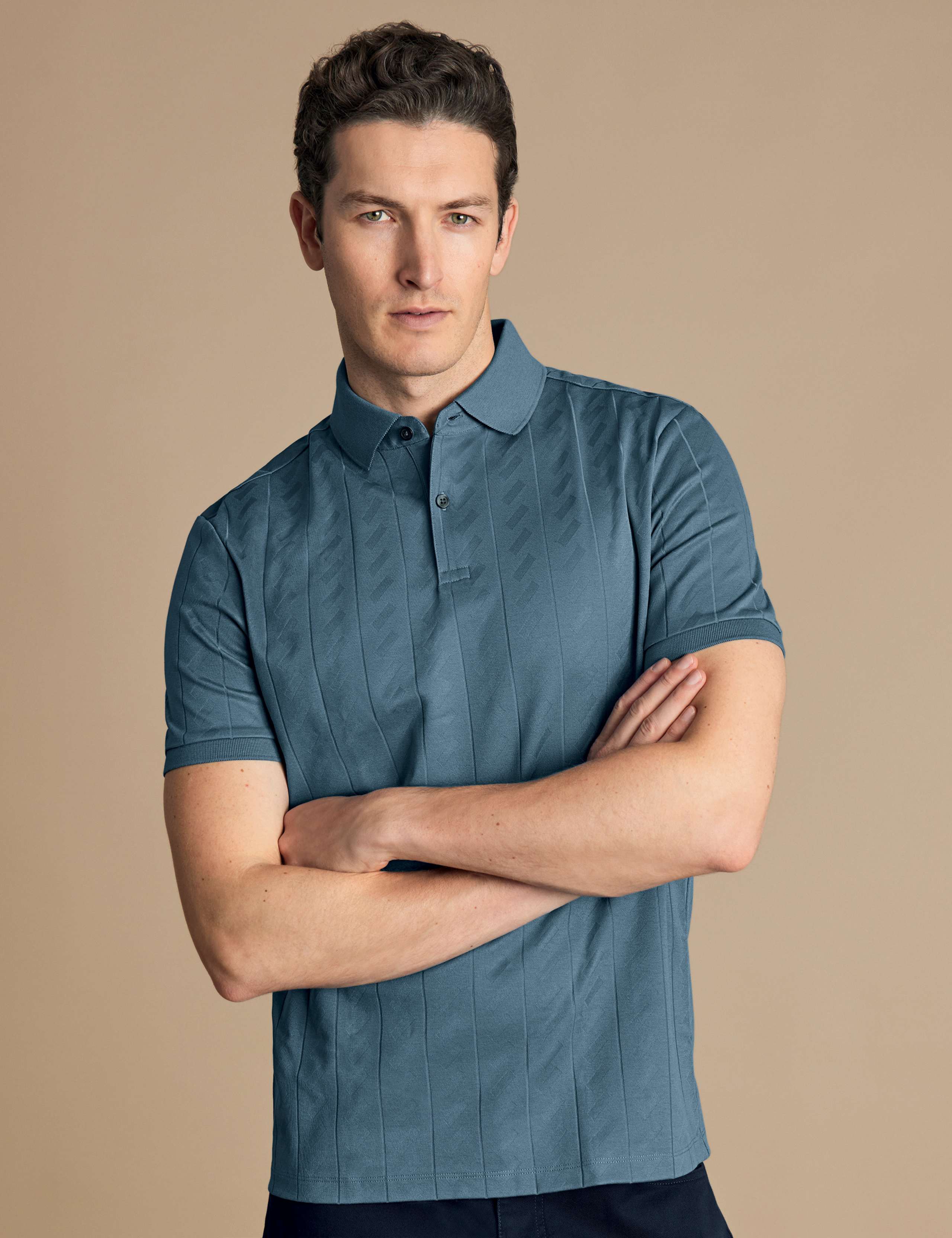 Cotton Rich Striped Textured Polo Shirt 1 of 5