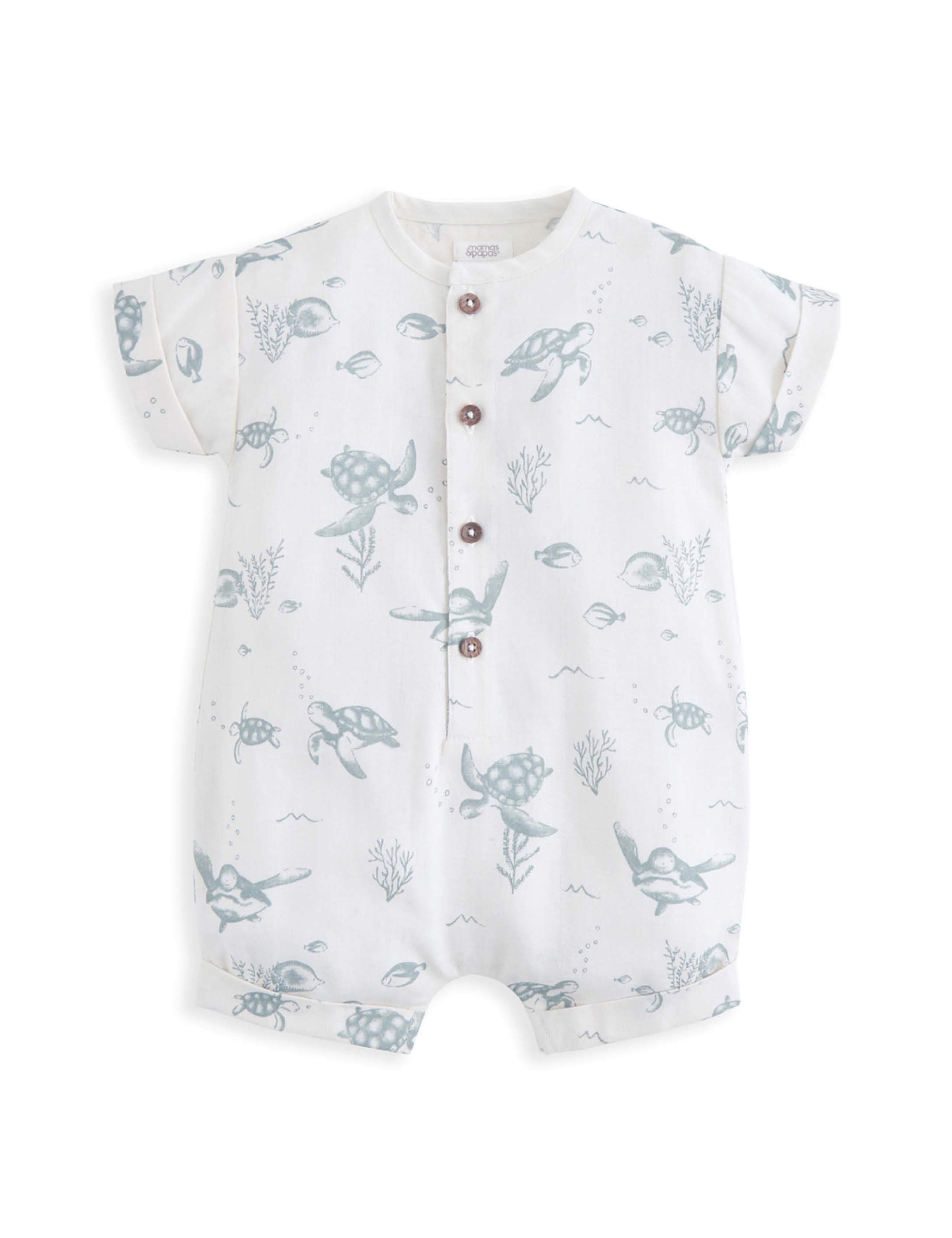 Linen Blend Turtle Print Romper (0-18 Mths) 2 of 2