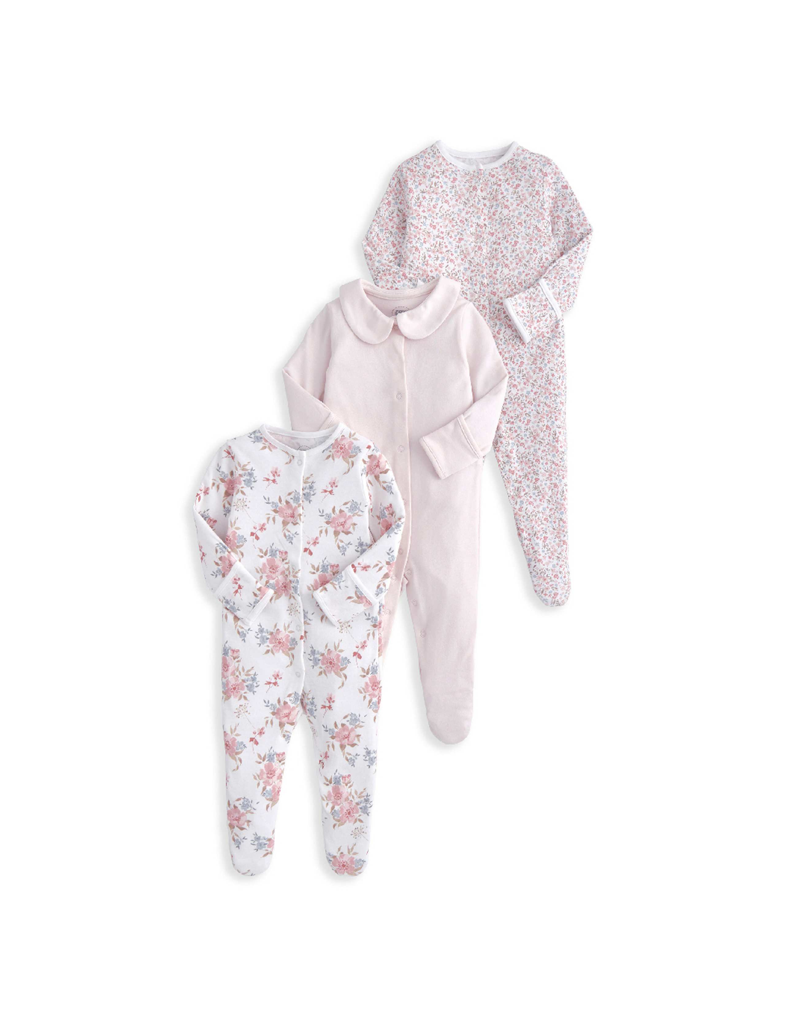 3pk Pure Cotton Floral Sleepsuits (0-24 Mths) 2 of 2