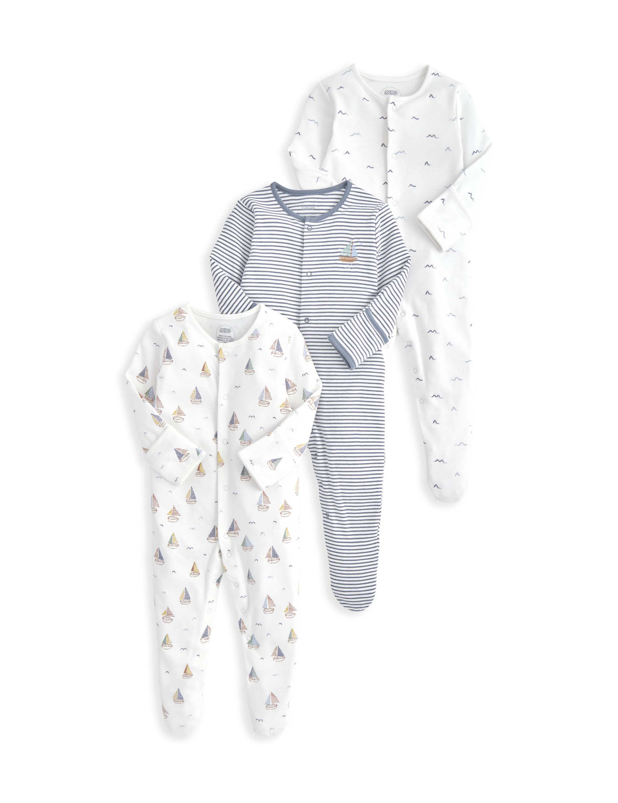 3 Pack Pure Cotton Nautical Sleepsuits (0-24 Mths) 2 of 2