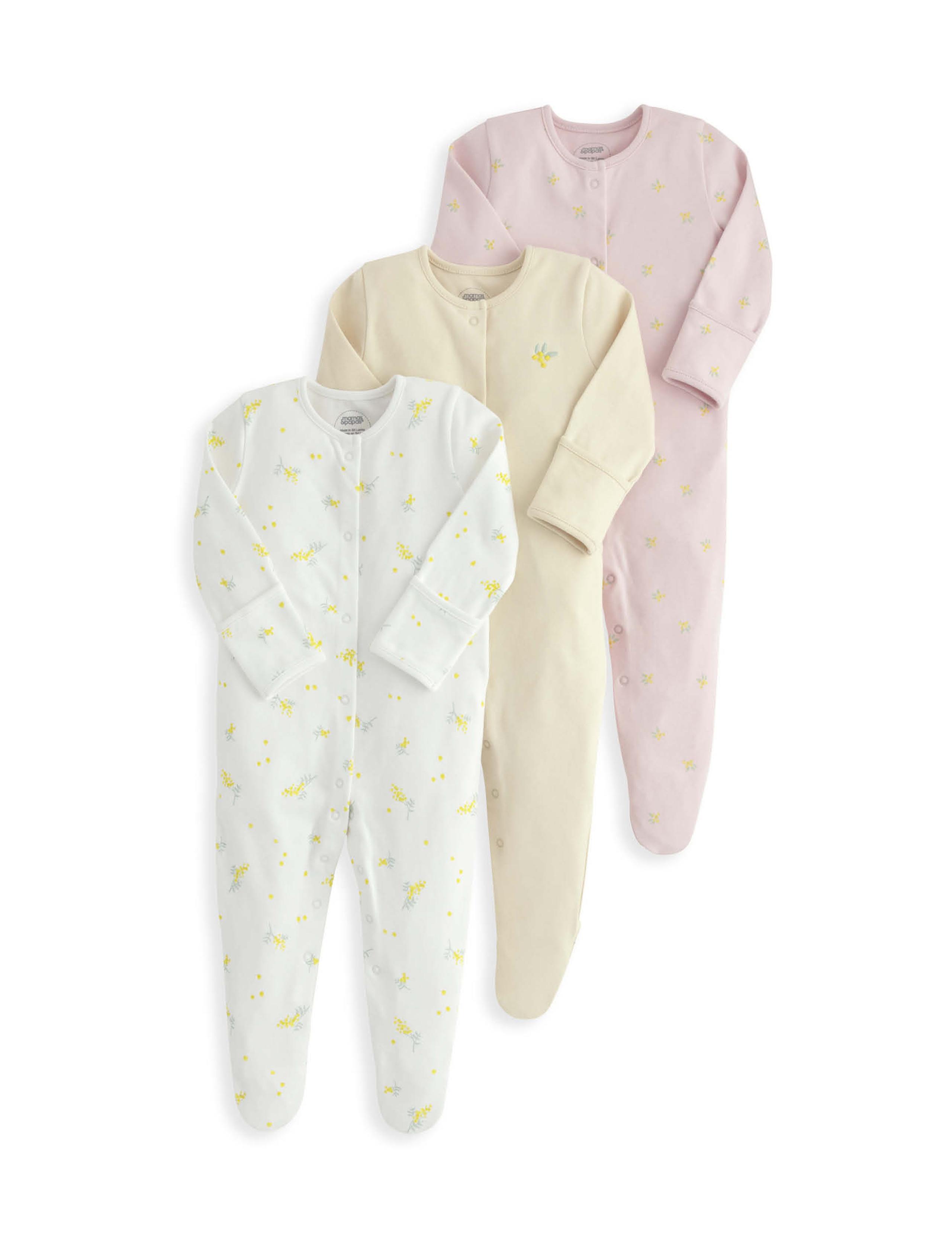 3pk Pure Cotton Lemon Sleepsuits (0-24 Mths) 2 of 2
