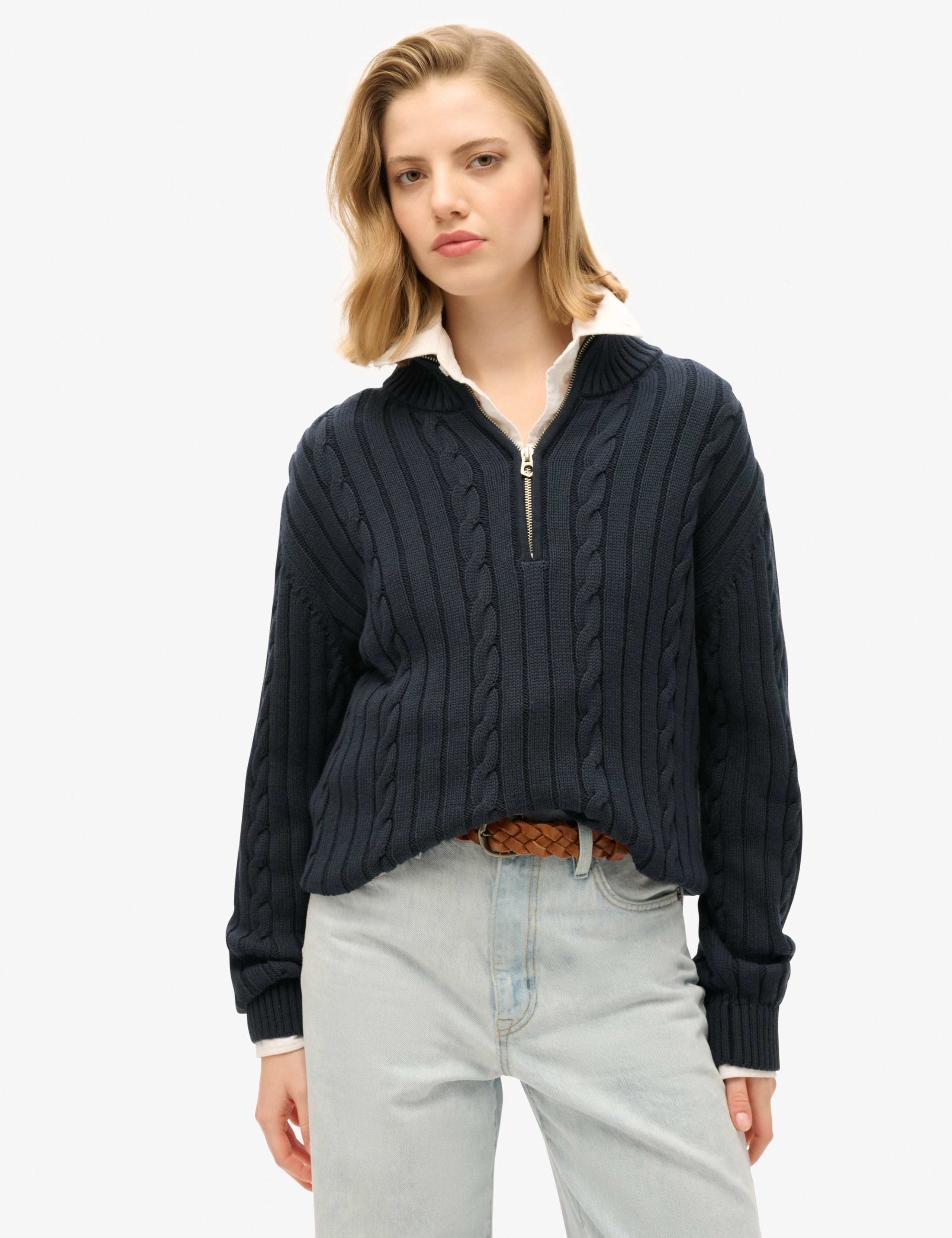 Pure Cotton Cable Knit Half Zip Jumper 4 of 6