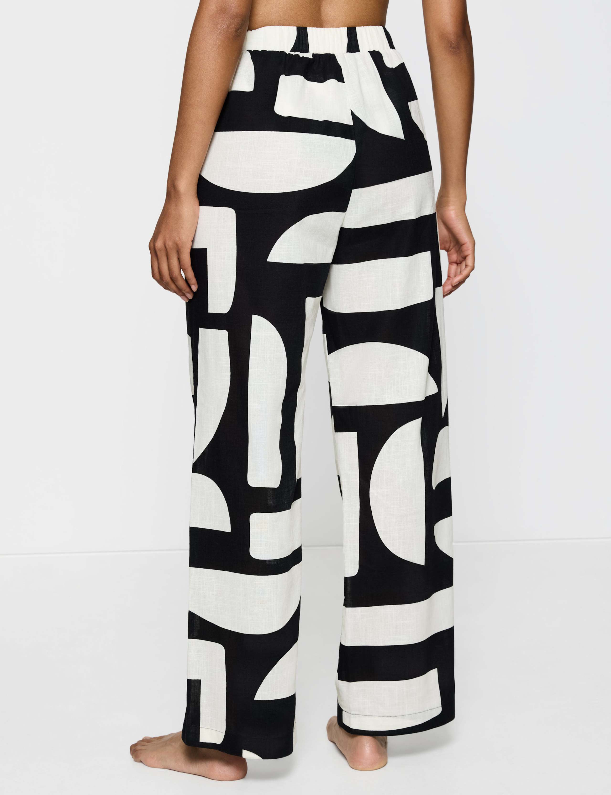 Pure Cotton Geometric Belted Trousers 4 of 5
