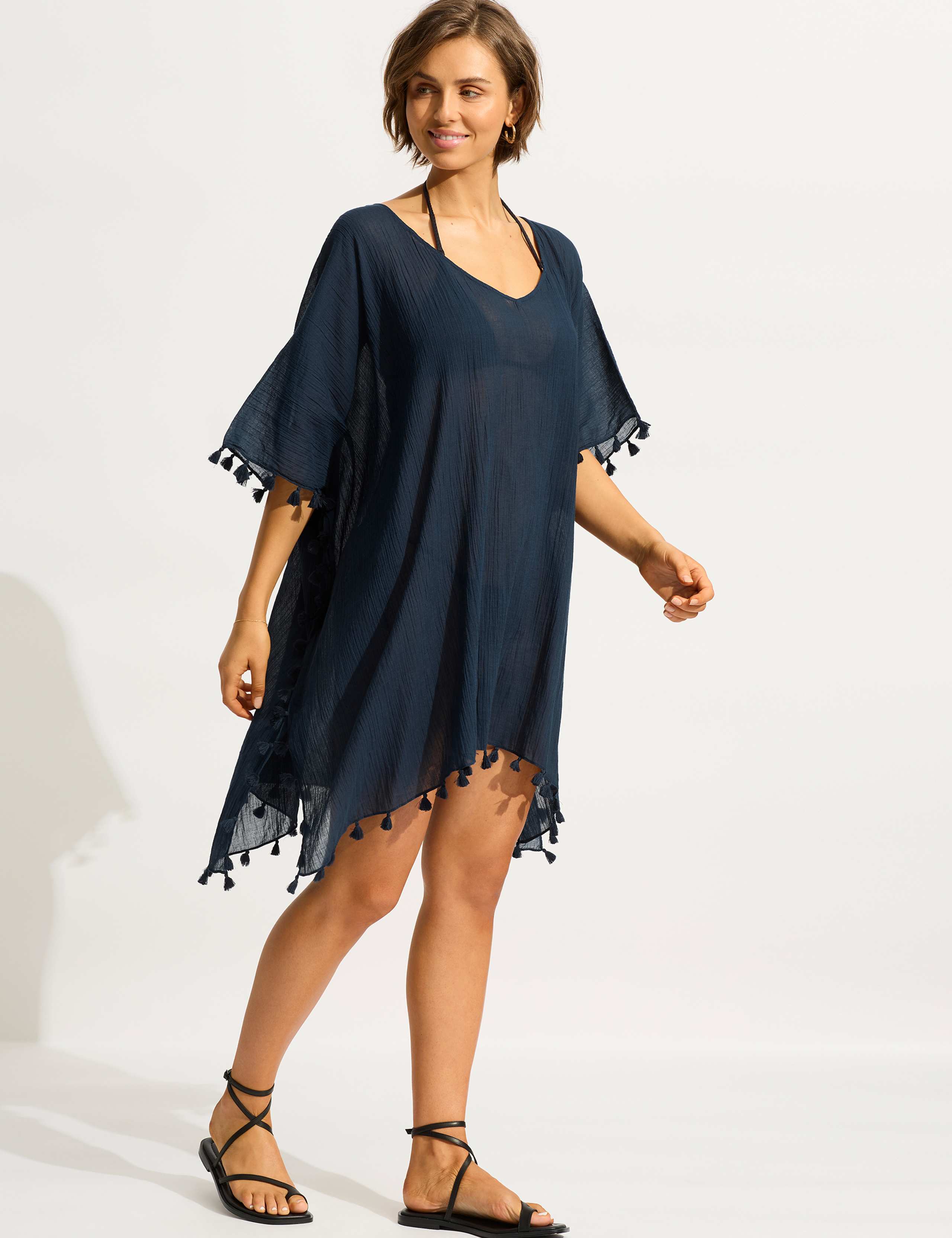Amnesia Pure Cotton Tassel Beach Cover Up Kaftan 2 of 4