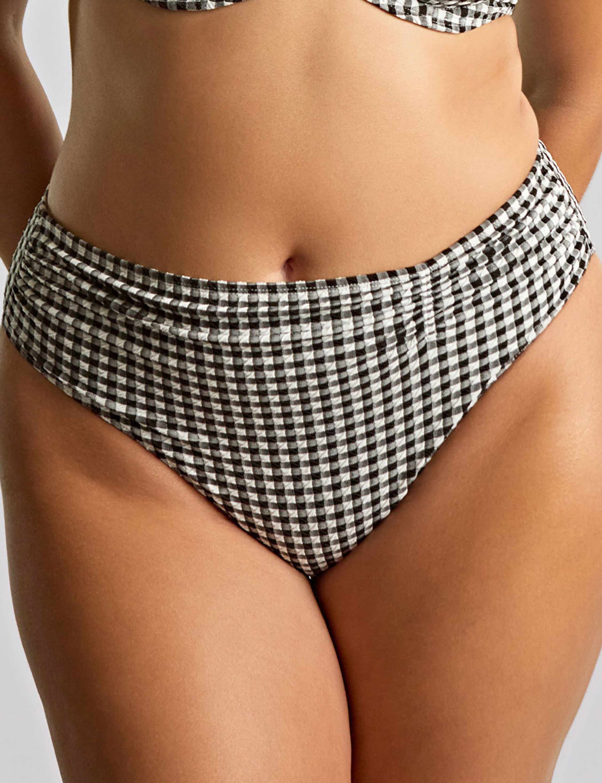 Gingham Textured Ruched Bikini Bottoms 3 of 5