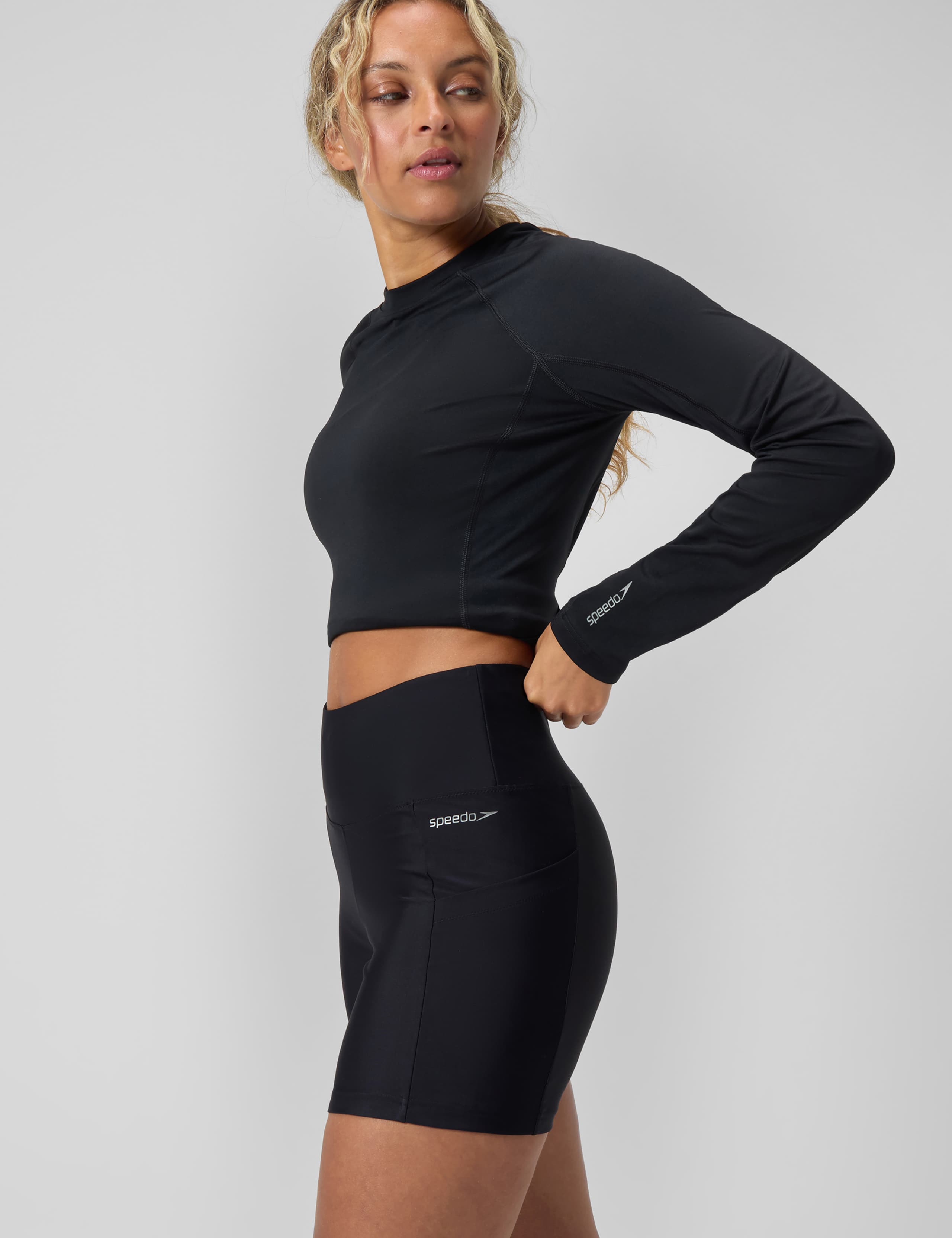 Solid High Waisted Swim Shorts 4 of 13