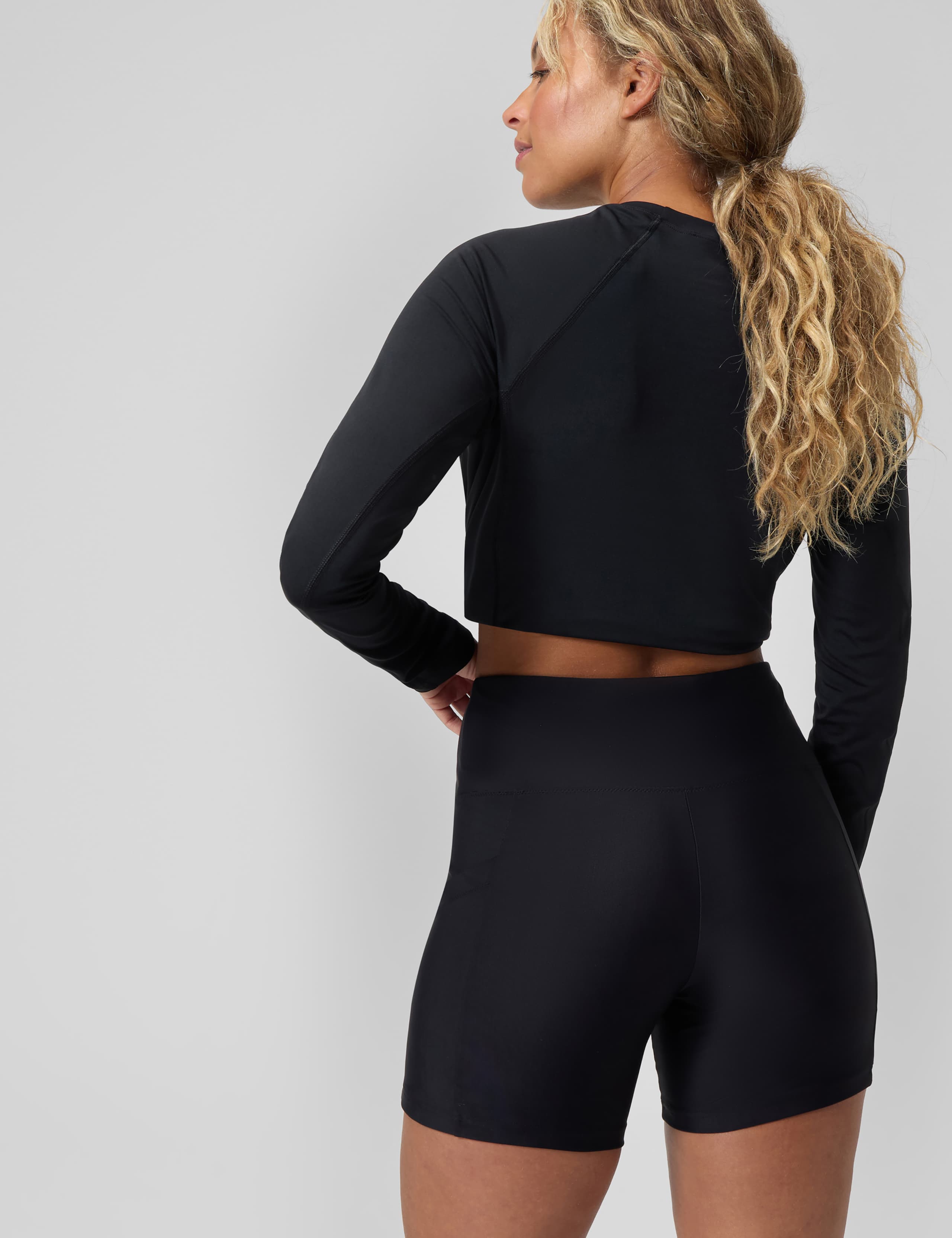 Solid High Waisted Swim Shorts 5 of 13