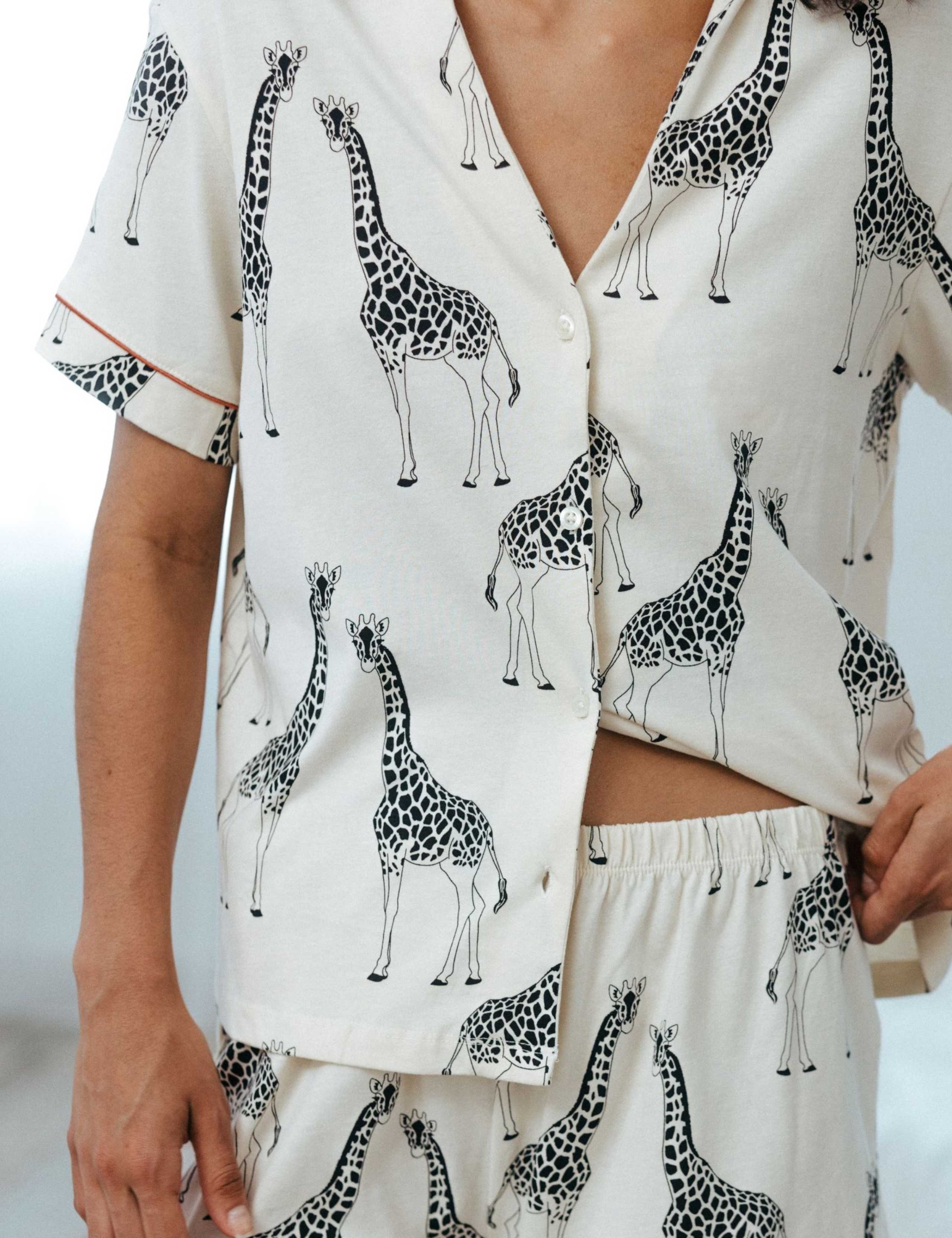 Cotton Rich Giraffe Print Short Pyjama Set - White 3 of 5