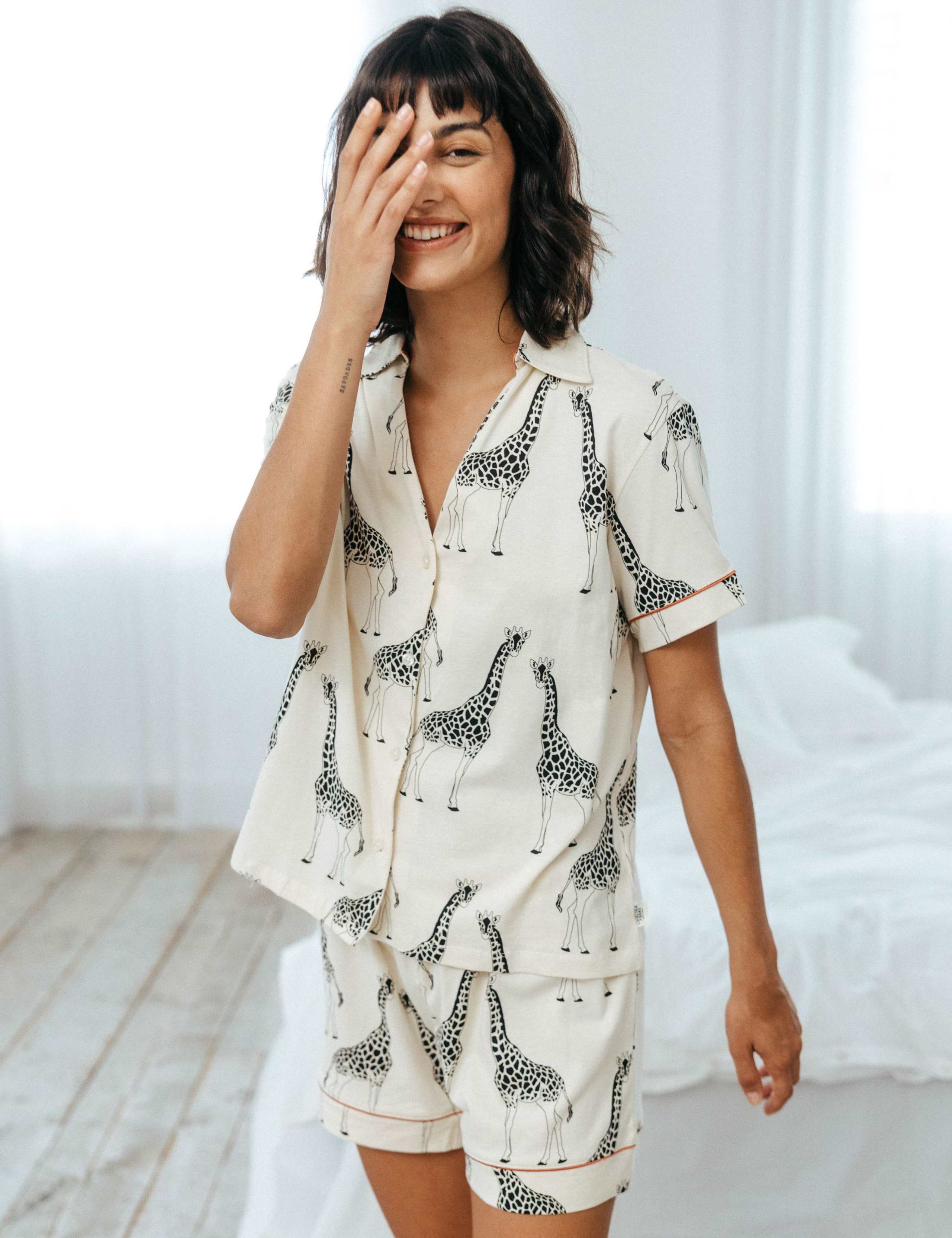 Cotton Rich Giraffe Print Short Pyjama Set - White 4 of 5