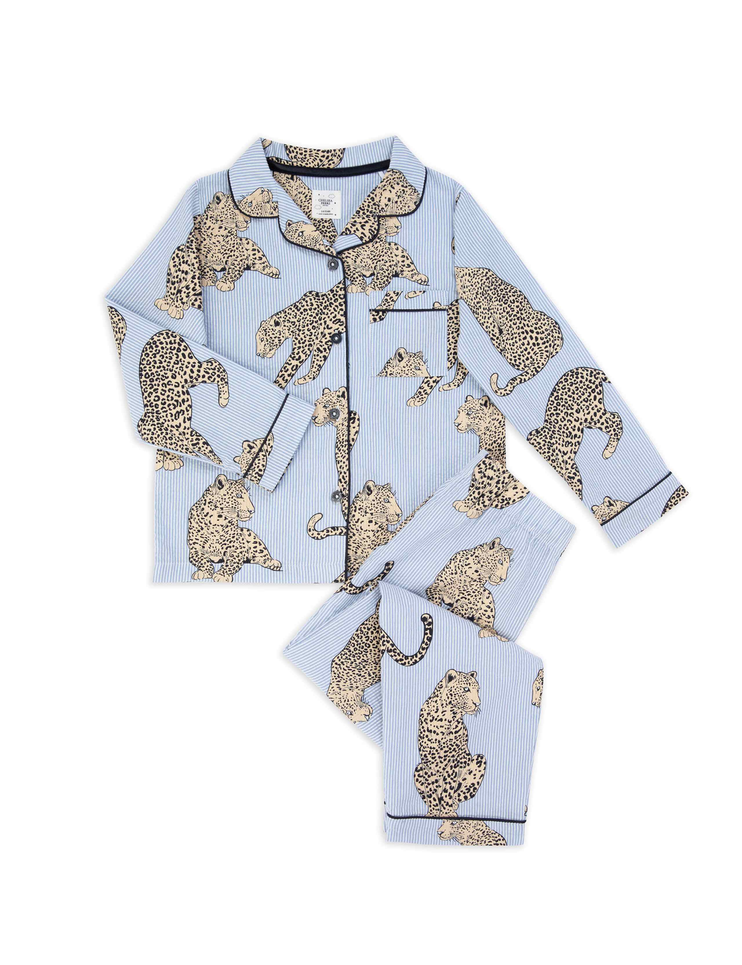 Pure Cotton Seersucker Leopard Pyjamas (1-12 Yrs) 2 of 3