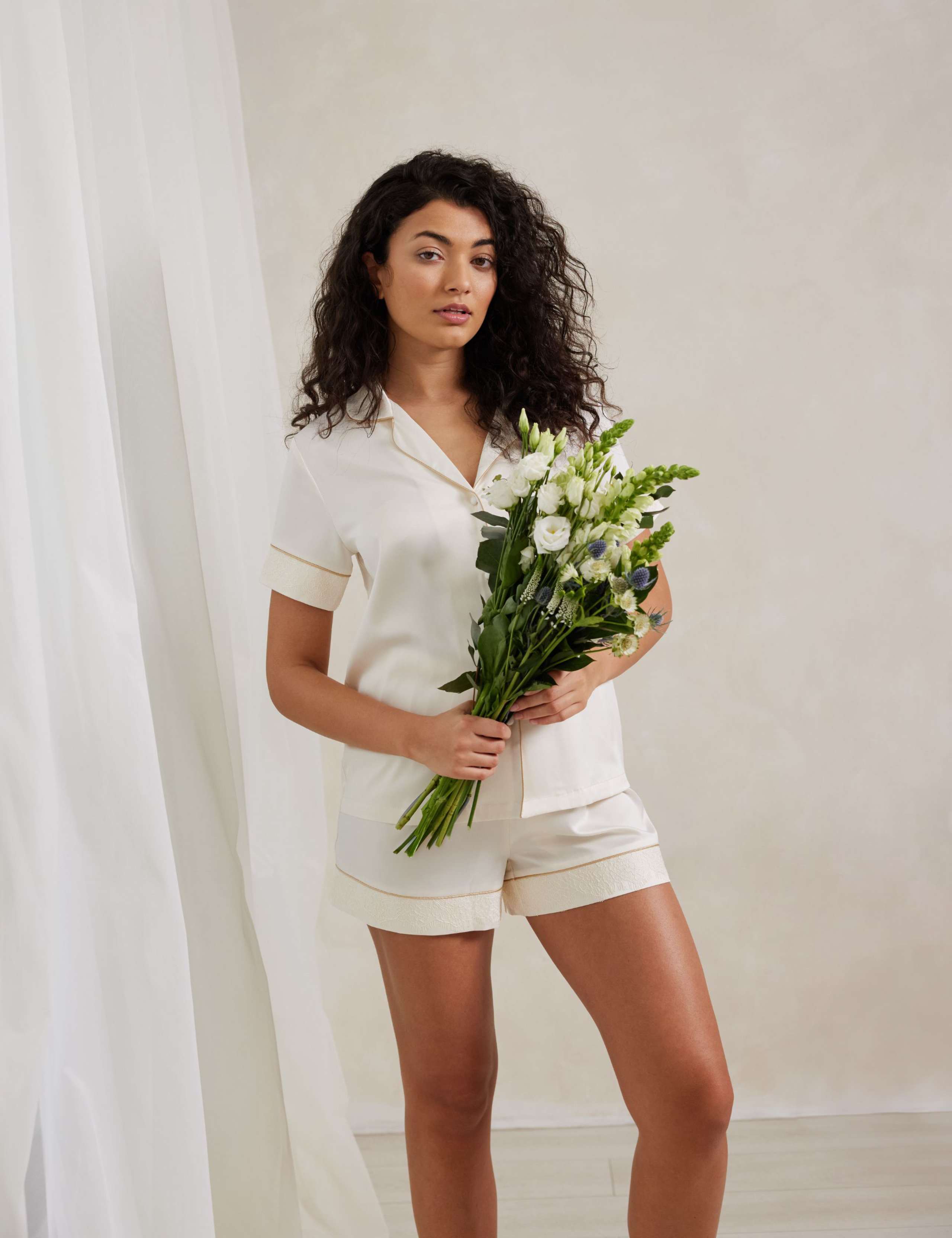 Satin Lace Trim Shortie Set 3 of 5
