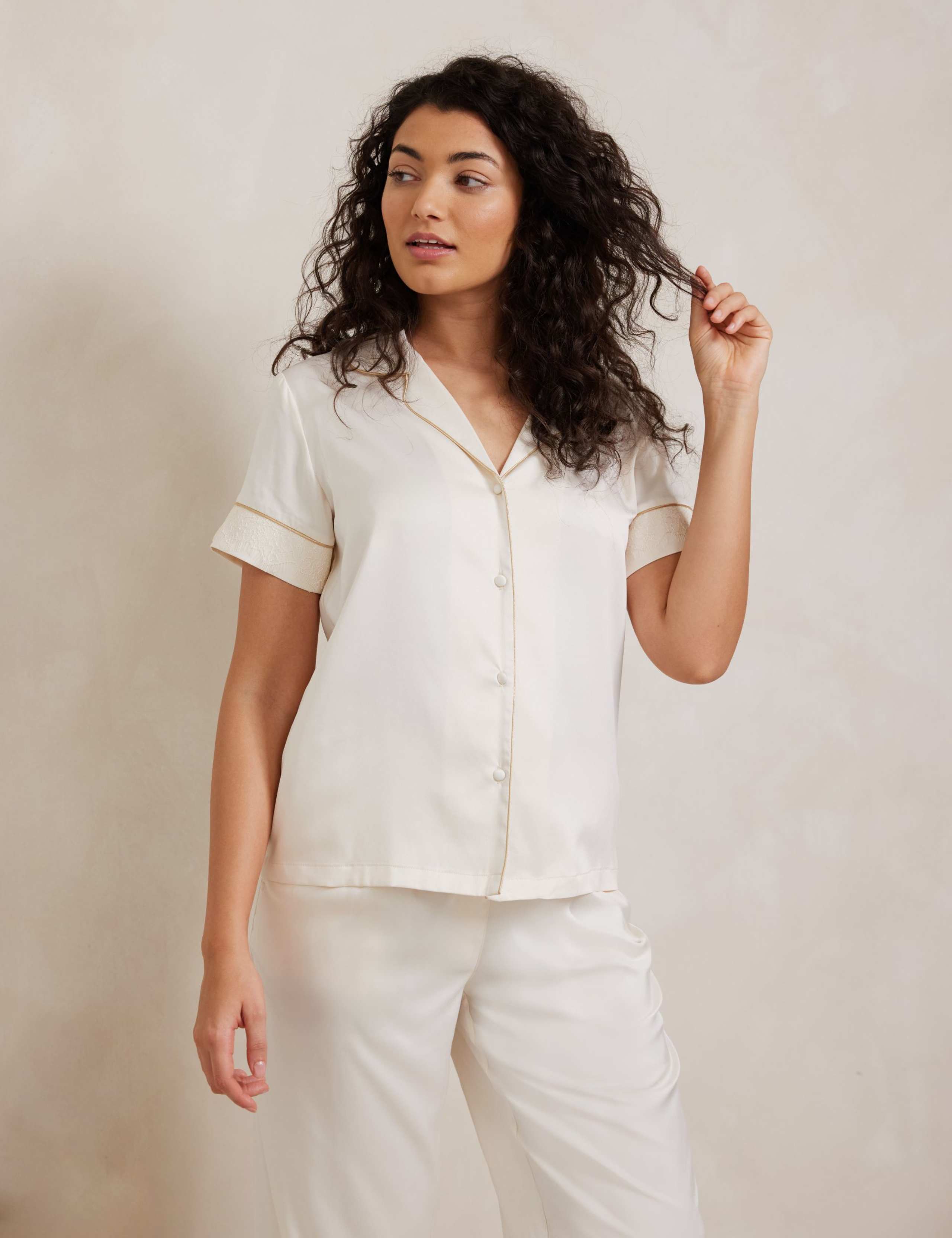 Satin Lace Trim Button Up Pyjama Set 3 of 5