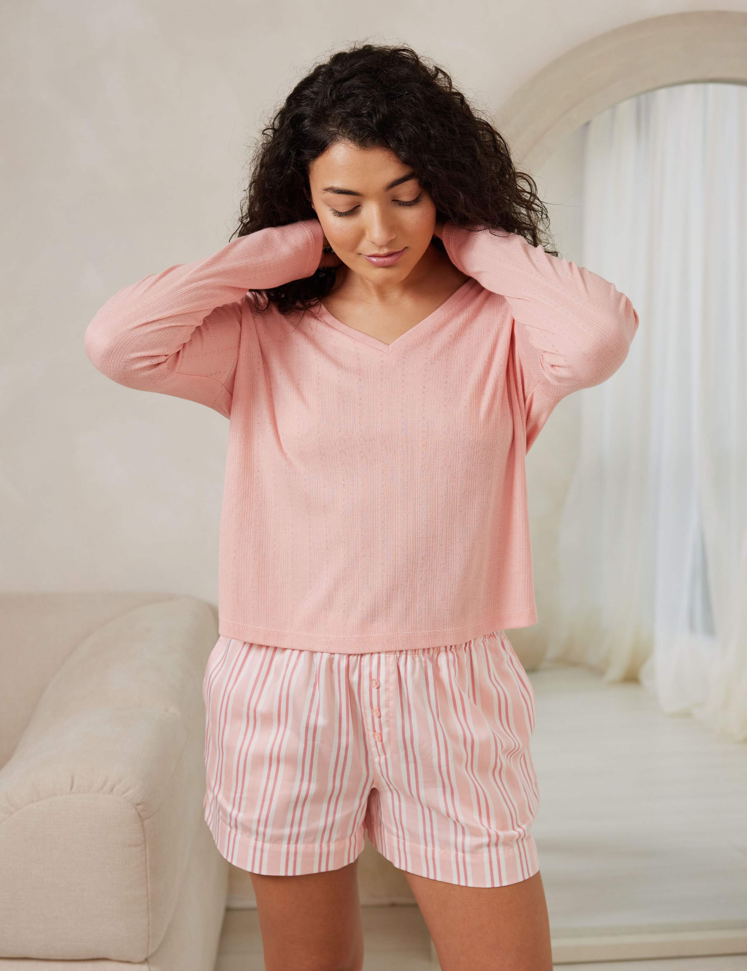 Striped V-Neck Boxer Shortie Set 4 of 5