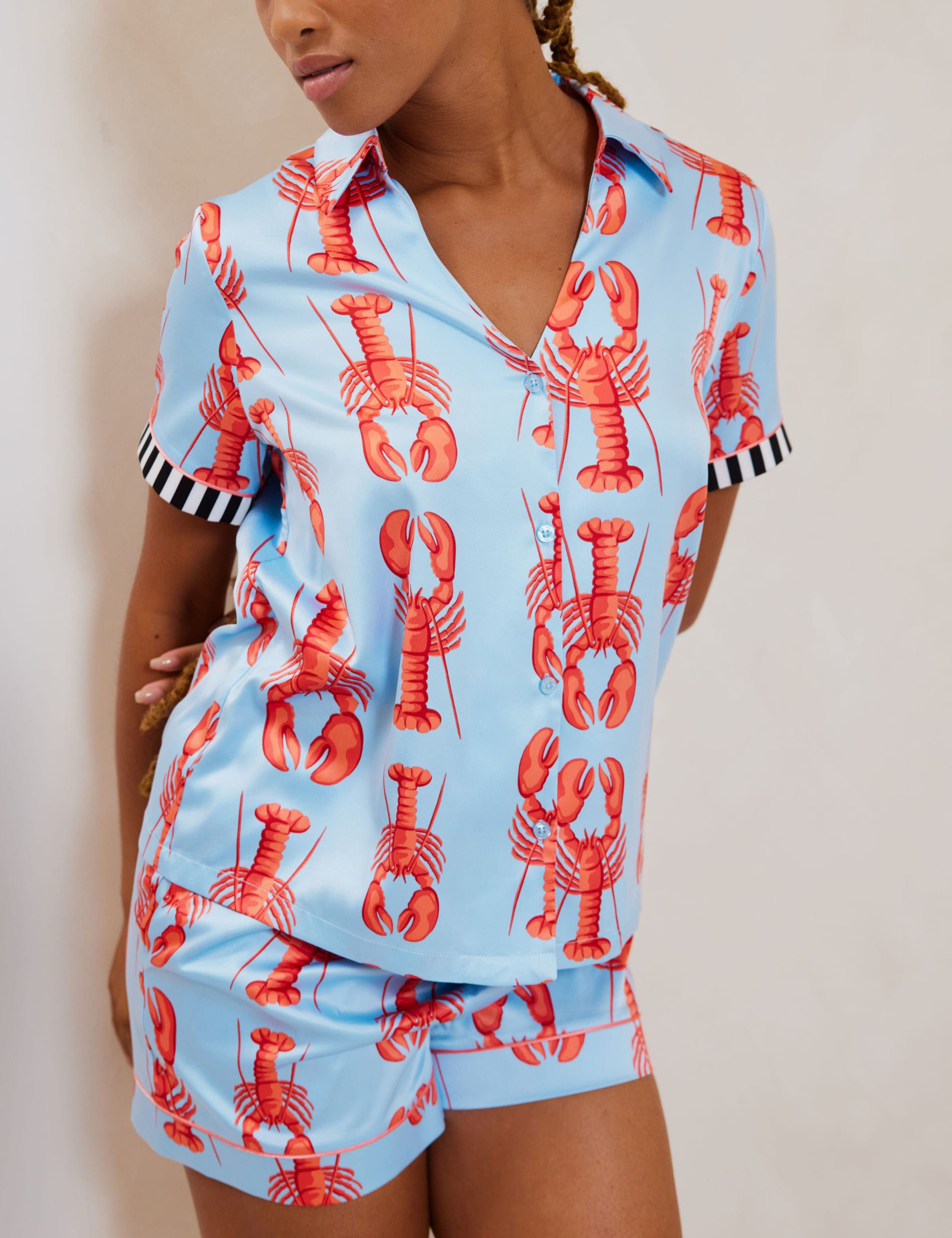Satin Lobster Print Shortie Set 4 of 5