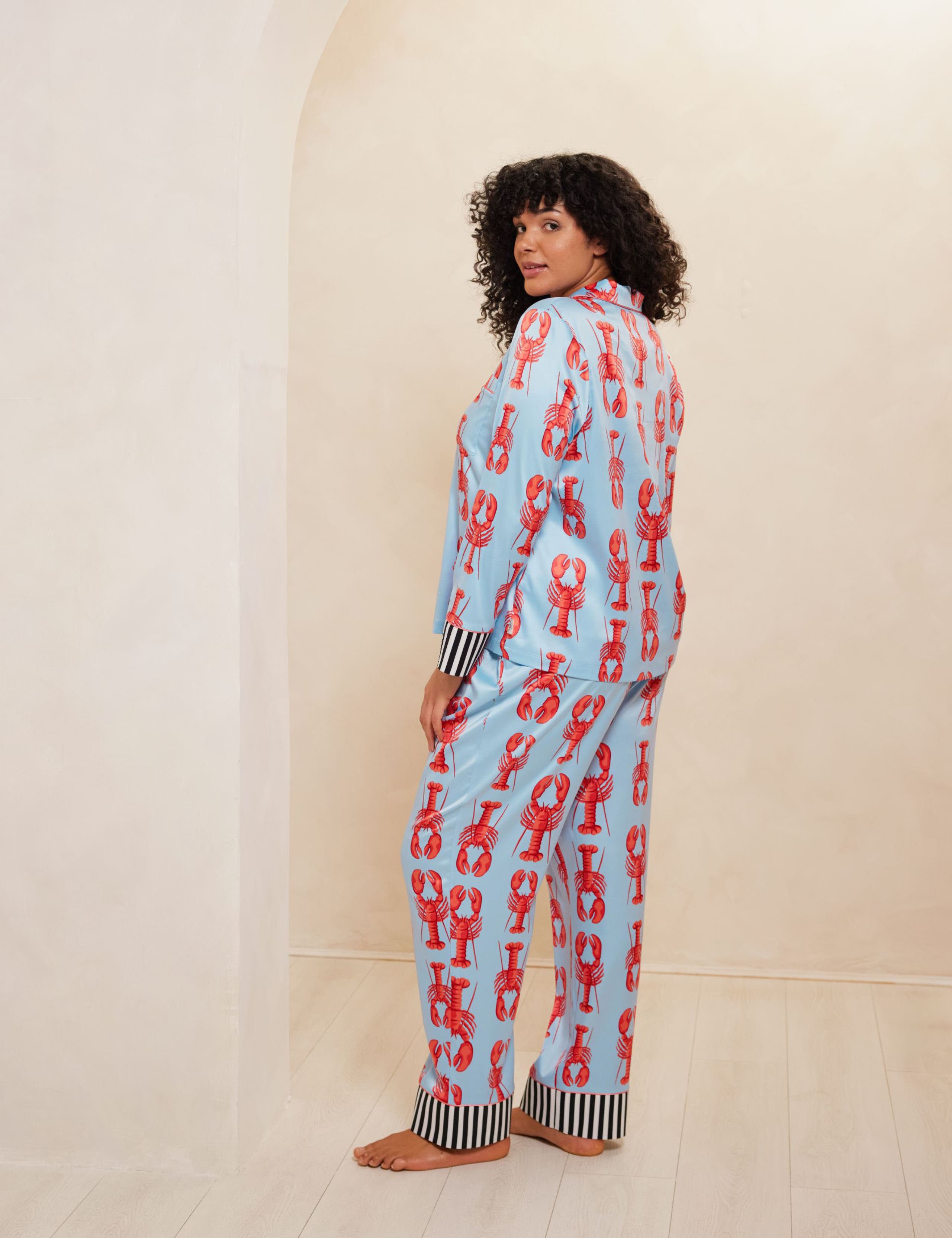 Satin Lobster Print Pyjama Set 7 of 11