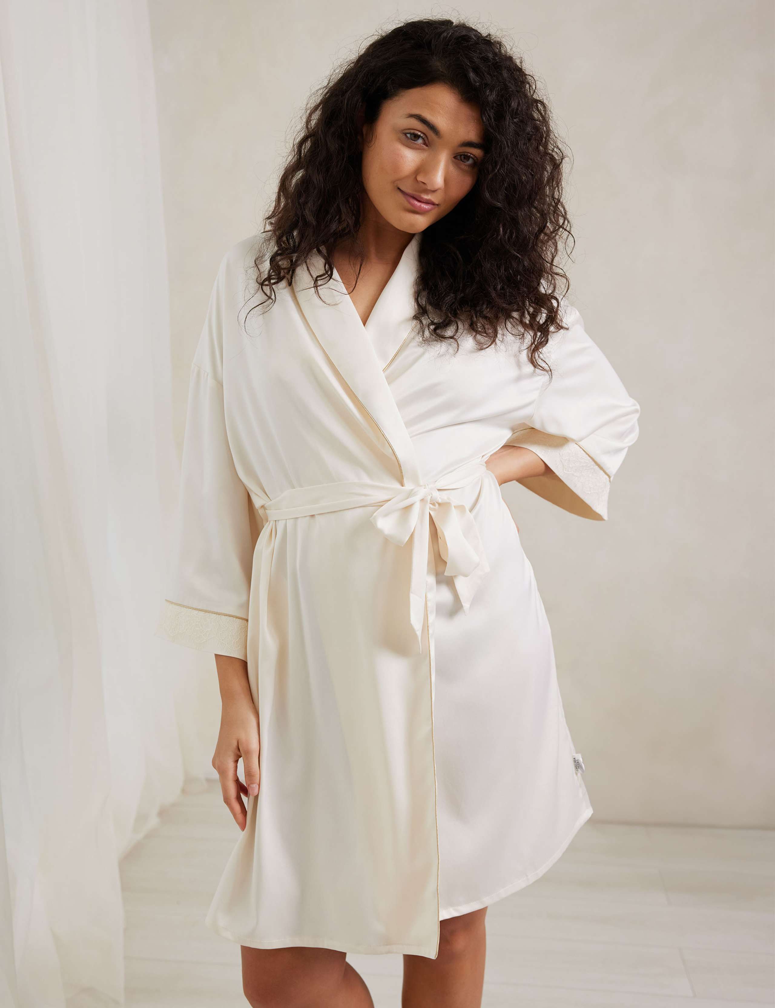 Satin Lace Trim Robe Dressing Gown 3 of 5