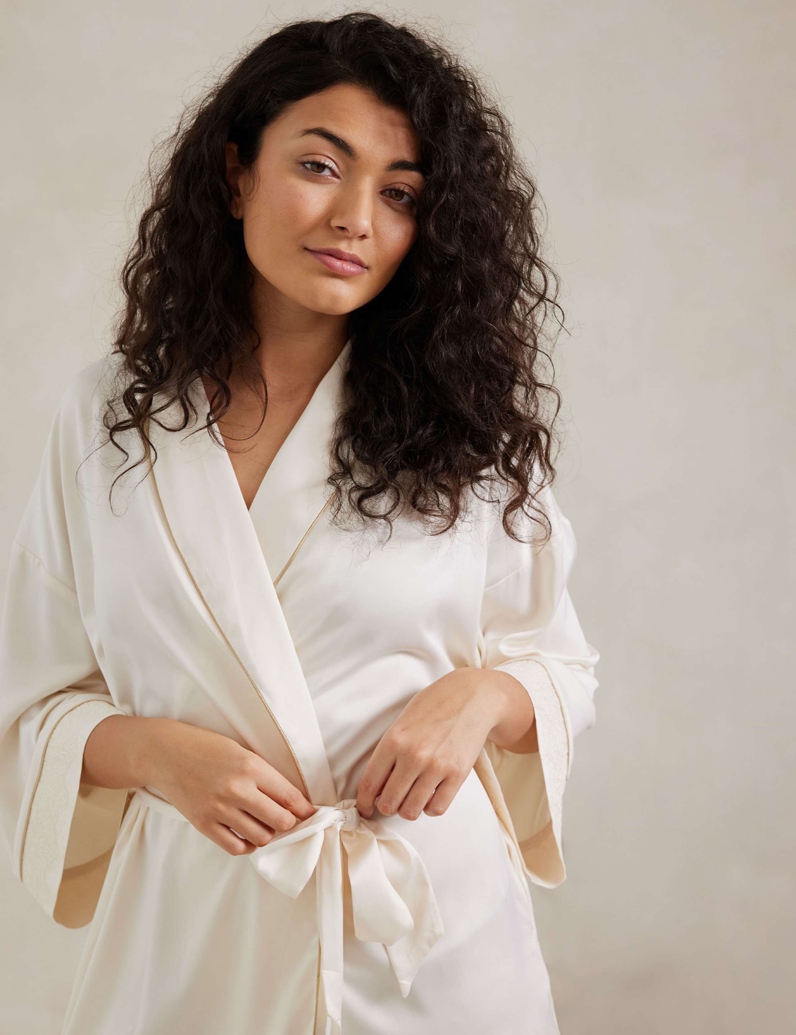 Satin Lace Trim Robe Dressing Gown 4 of 5