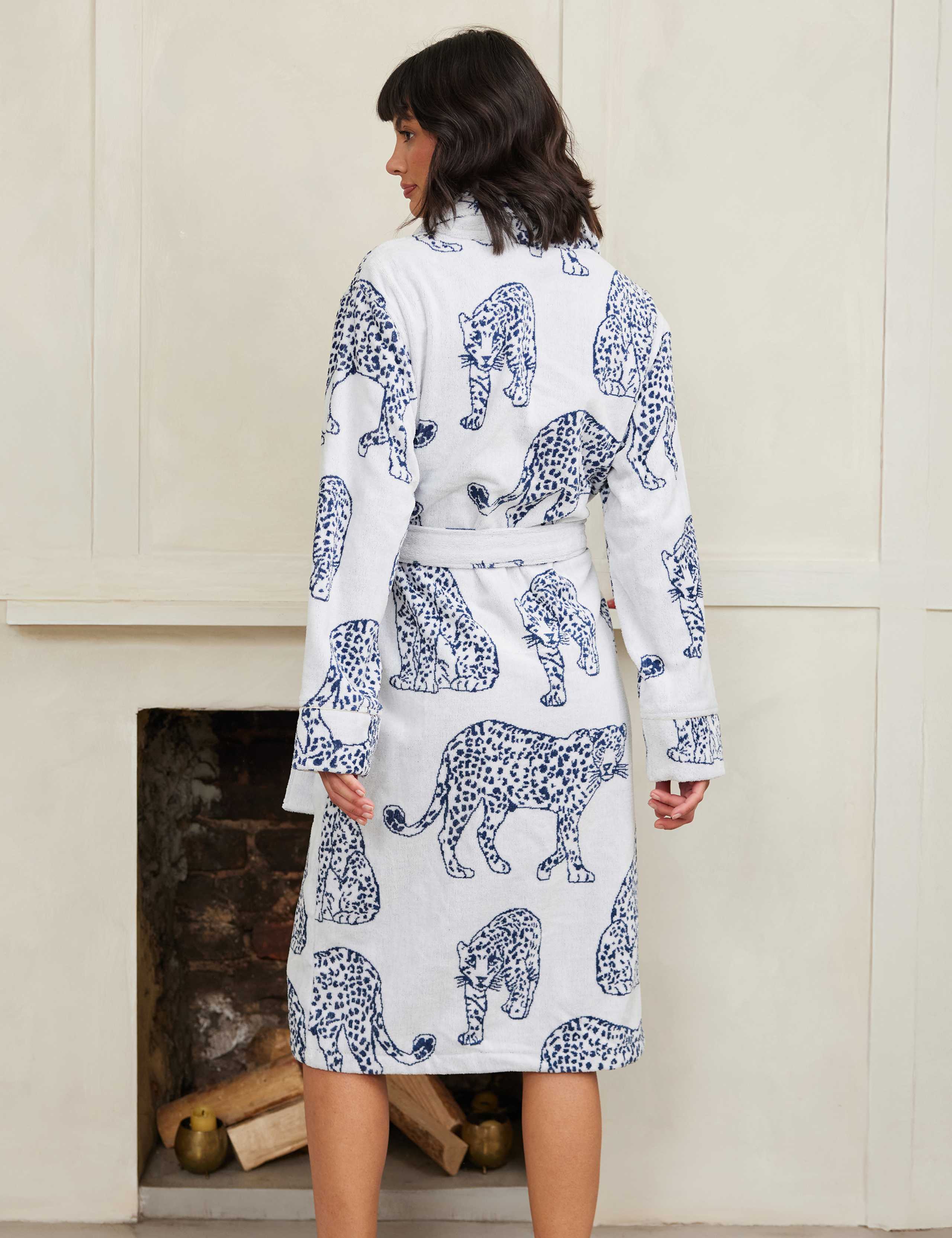 Pure Cotton Towelling Leopard Tie Robe 3 of 4