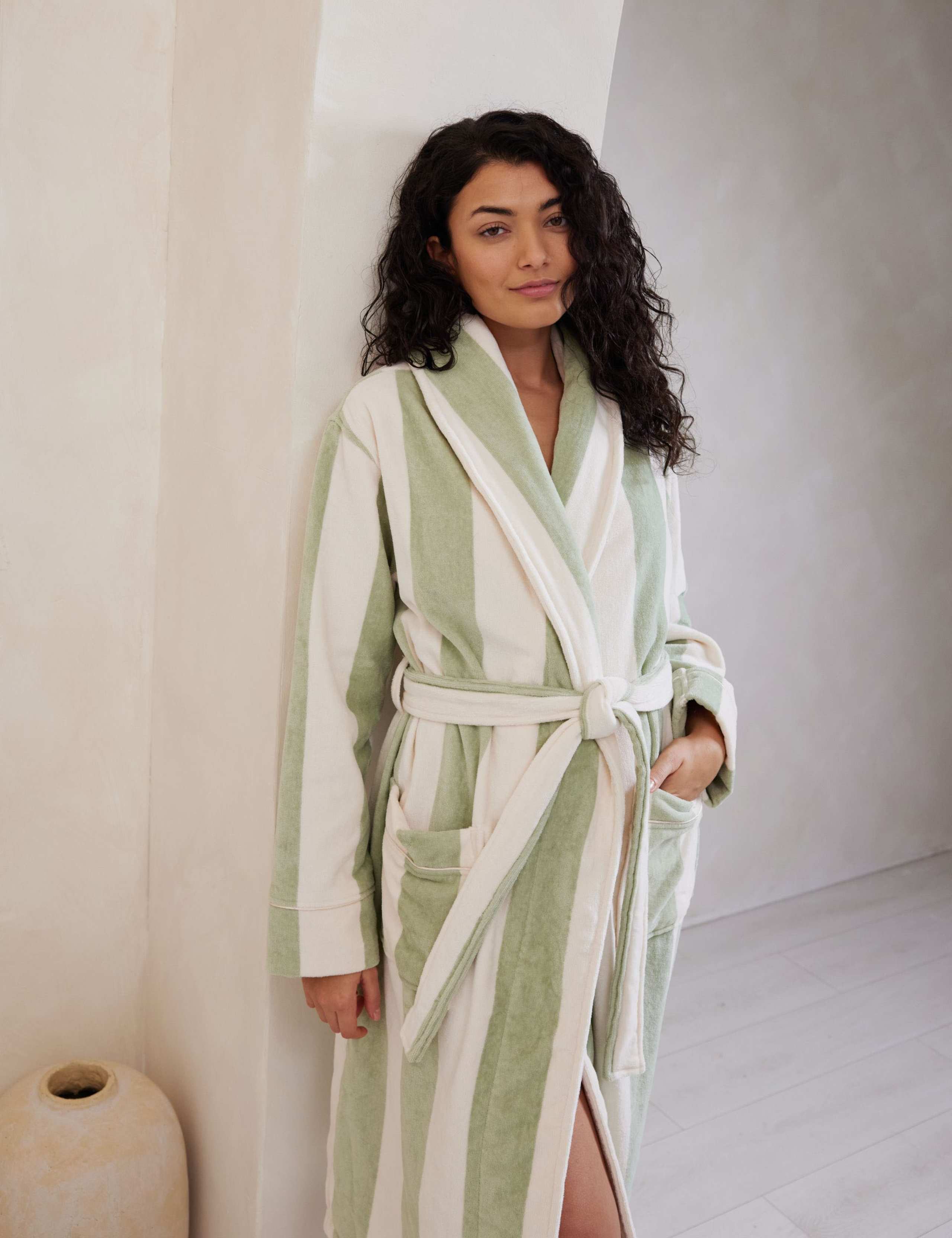Pure Cotton Striped Towelling Dressing Gowns 5 of 5