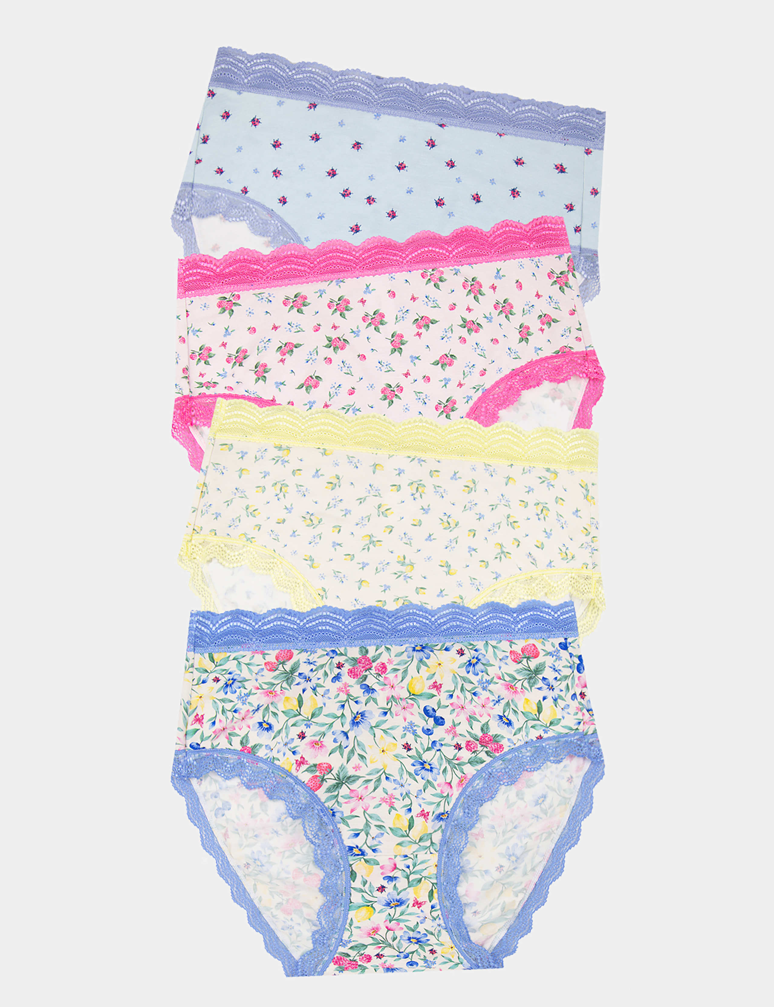 4pk Lace Cuffed Floral Knickers 1 of 7