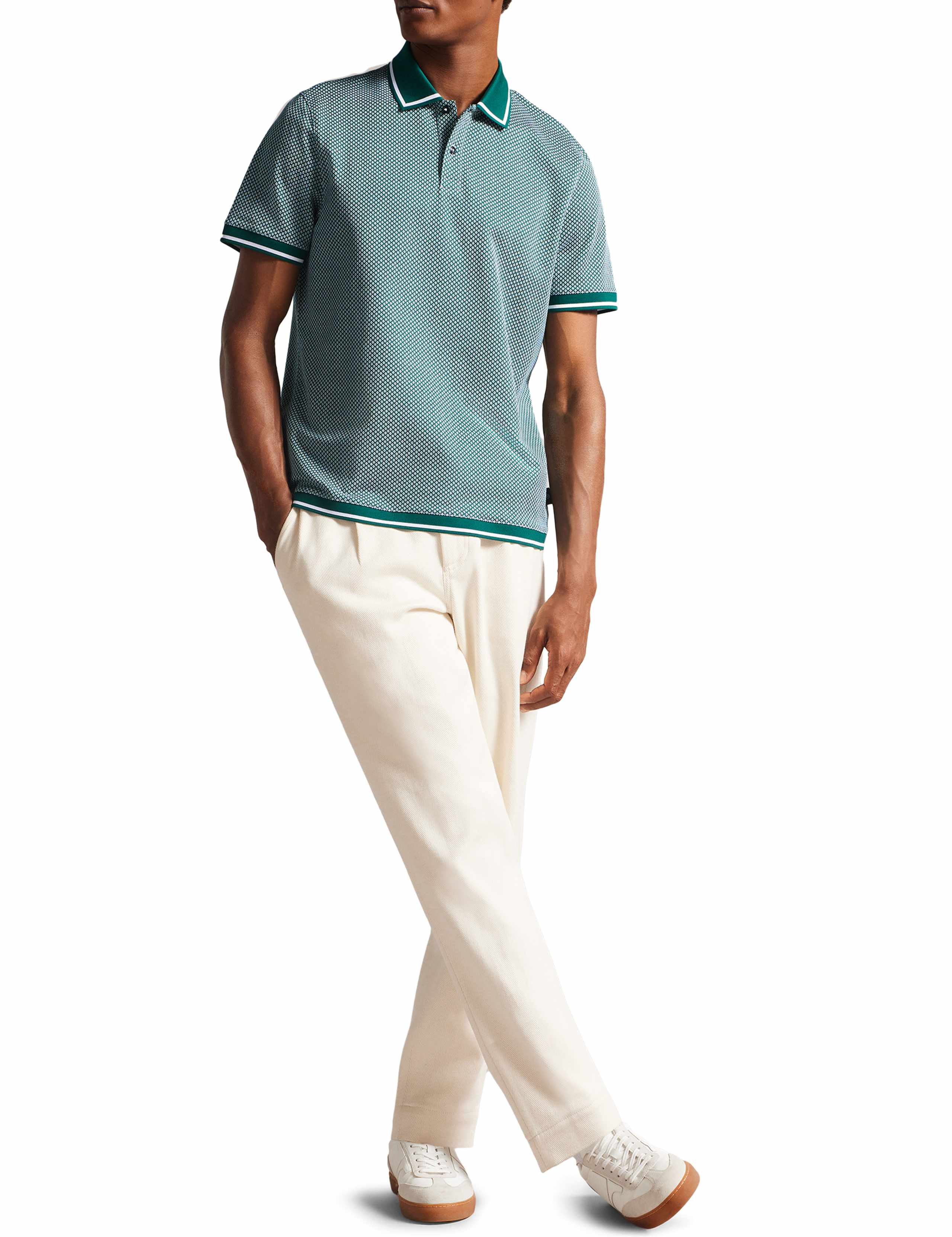 Pure Cotton Geometric Textured Polo Shirt 1 of 5